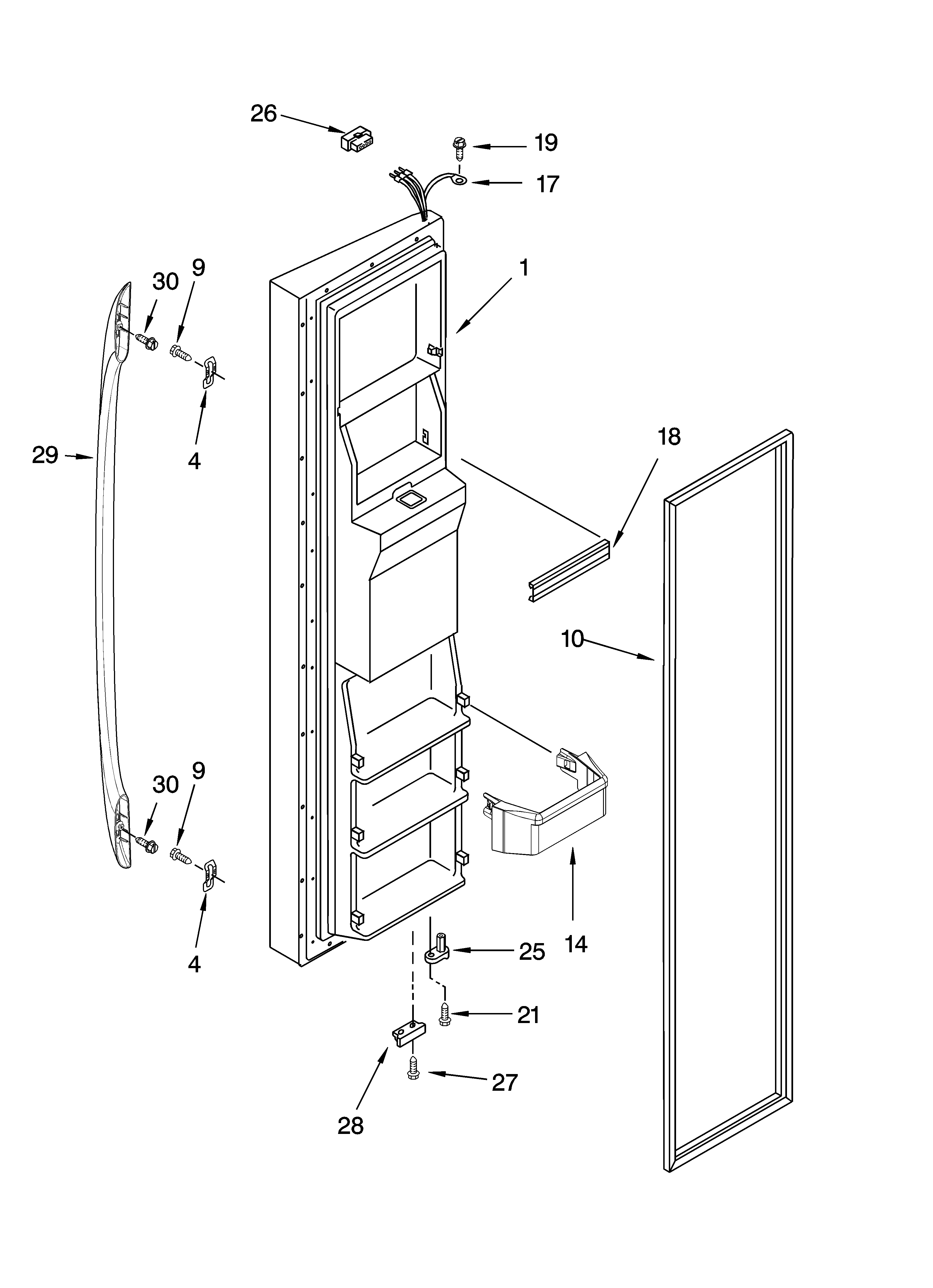 Whirlpool 3KES0GTQNL00 freezer door parts diagram