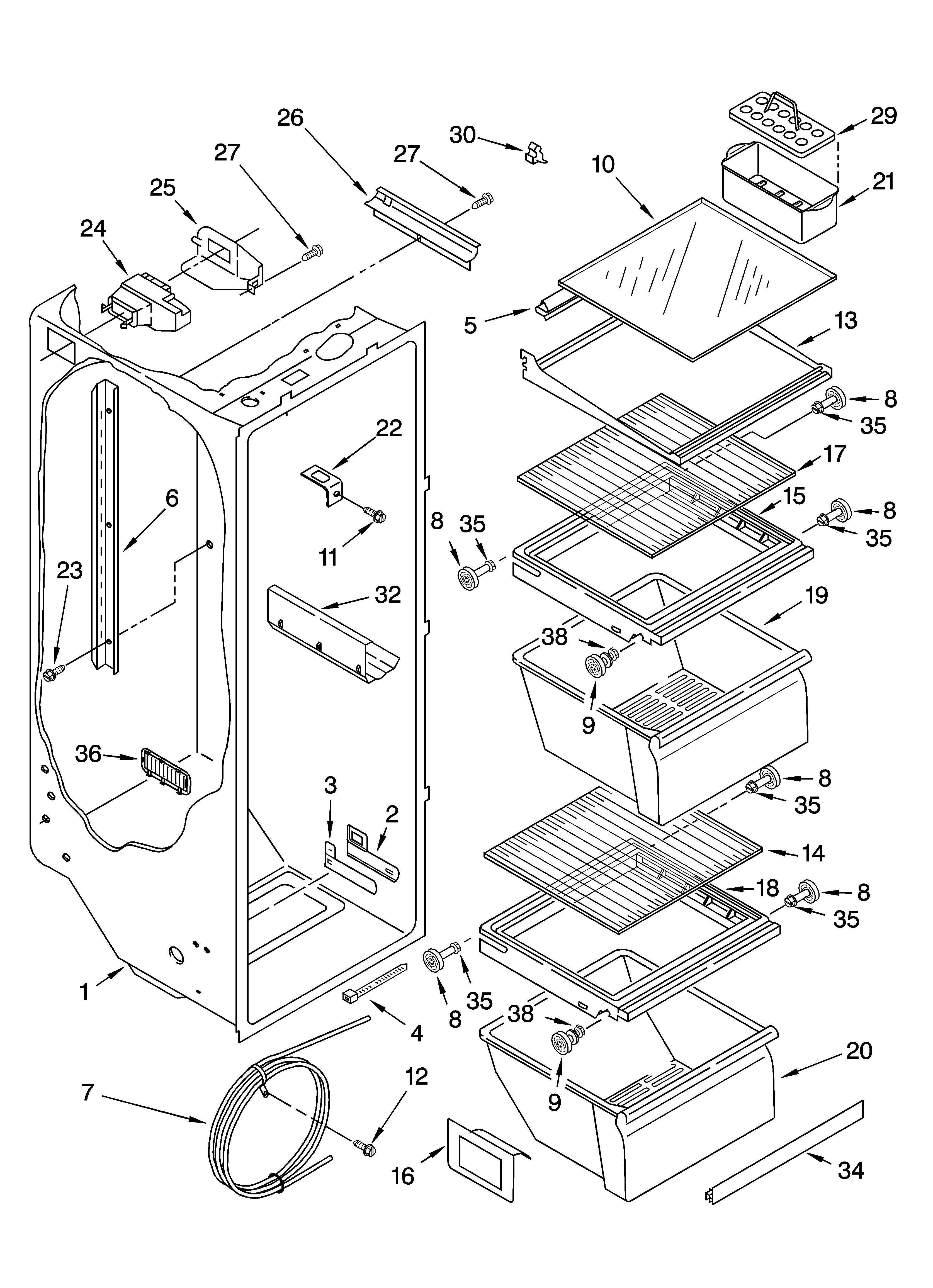 Whirlpool 3XES0GTQNL00 refrigerator liner parts diagram