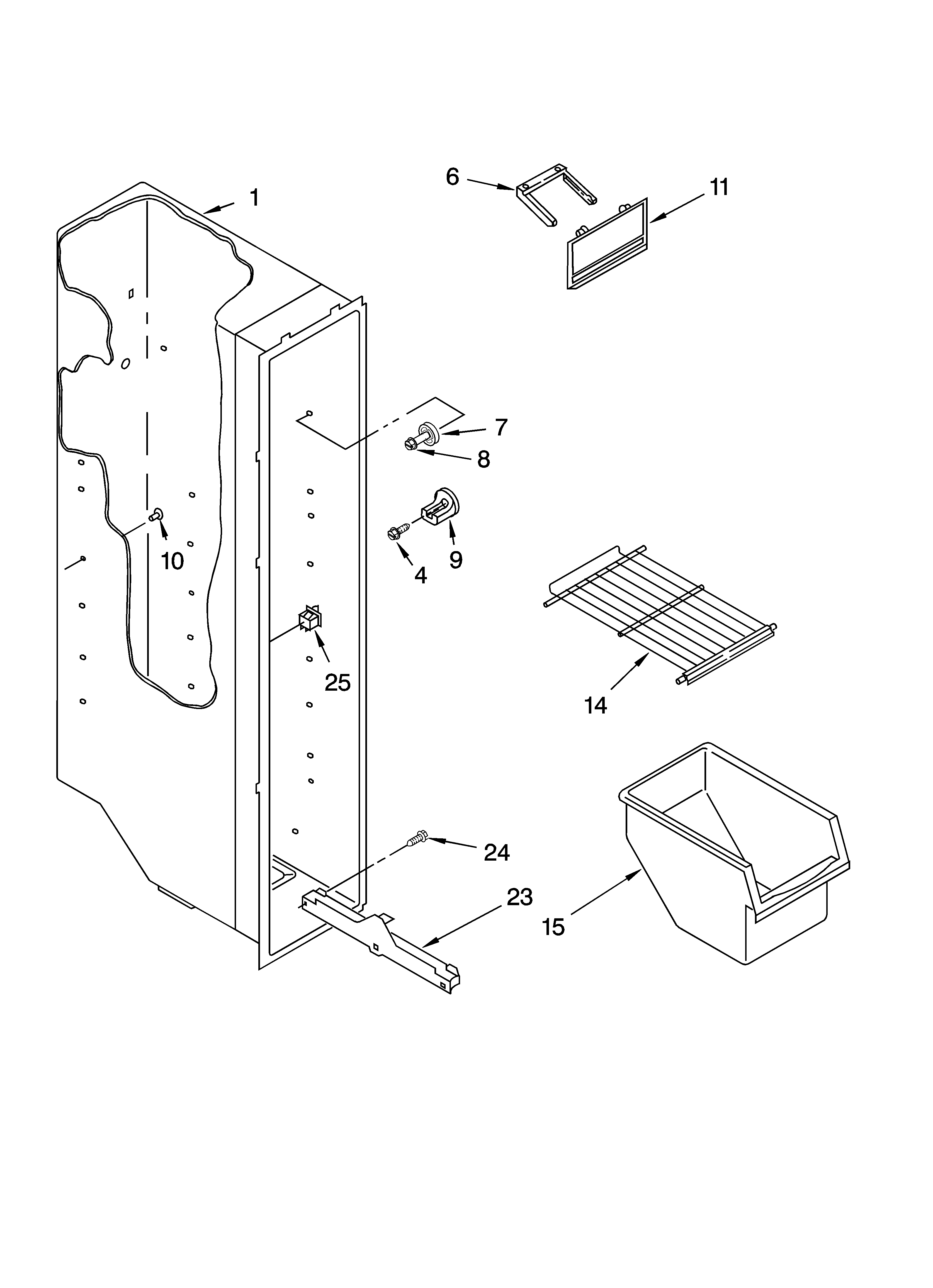 Whirlpool 3XES0GTQNL00 freezer liner parts diagram