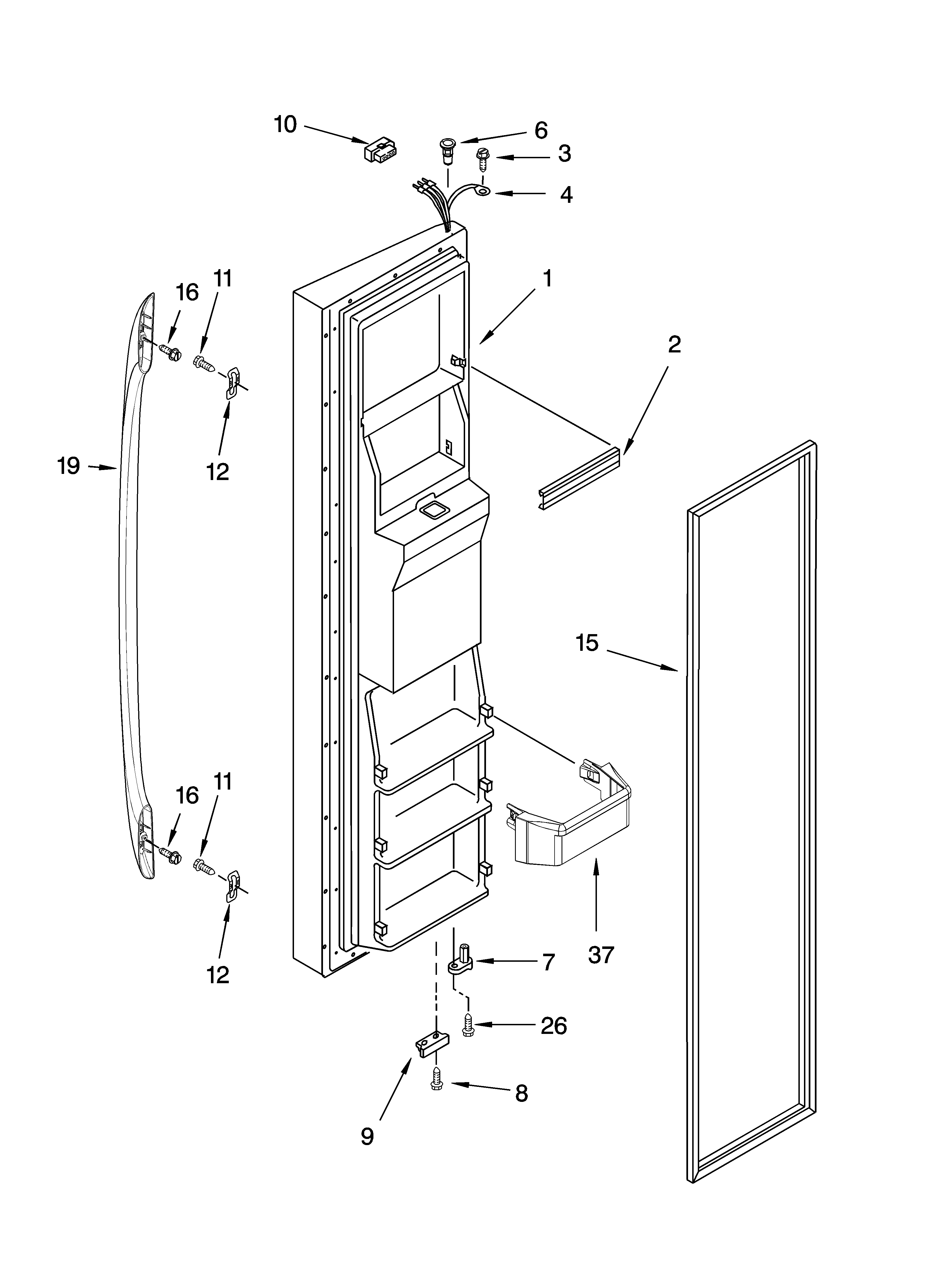 Whirlpool 3XES0GTQNL00 freezer door parts diagram