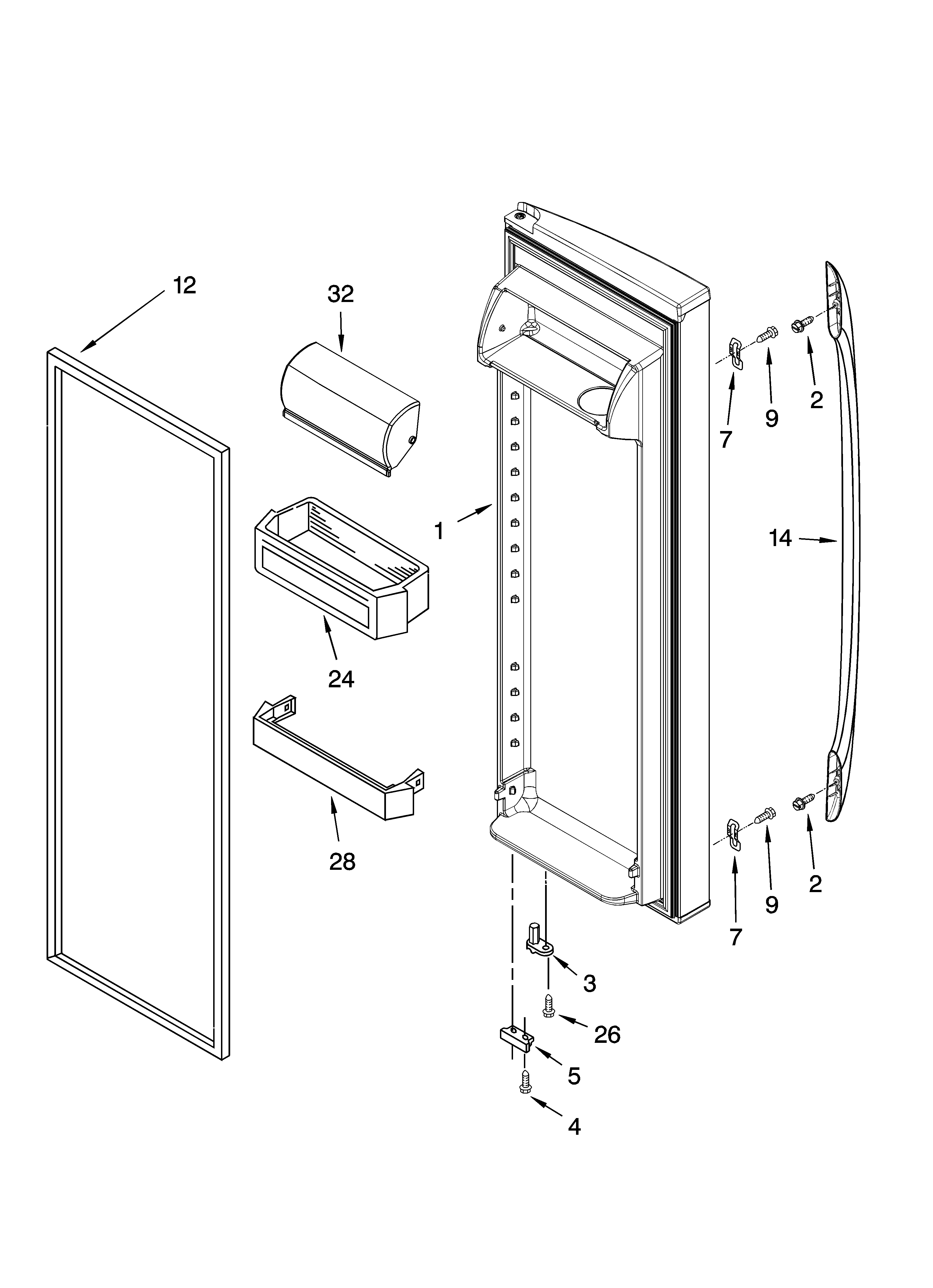 Whirlpool 3XES0GTQNL00 refrigerator door parts diagram