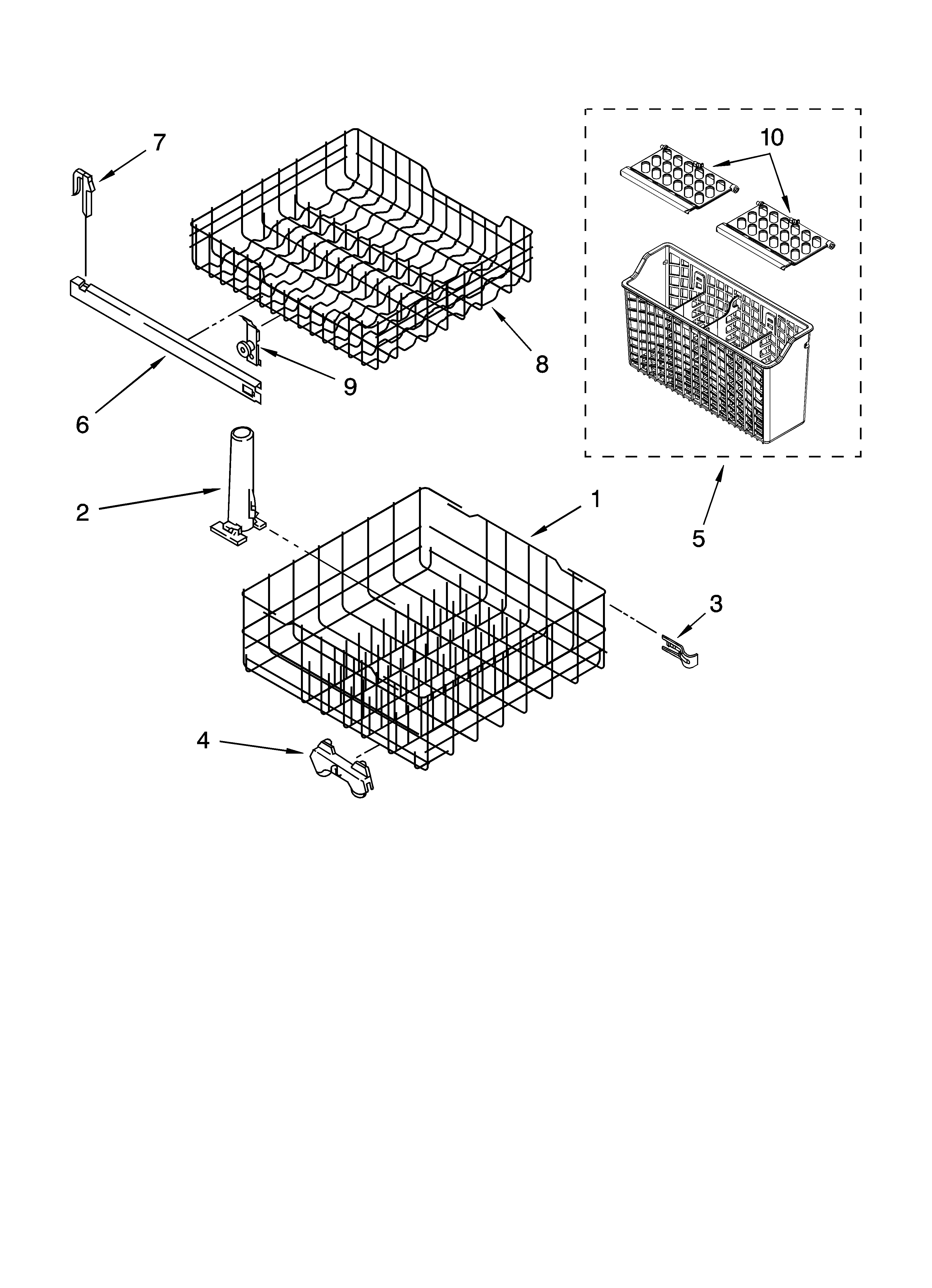 Whirlpool DU810SWPT0 dishrack parts, optional parts (not included) diagram