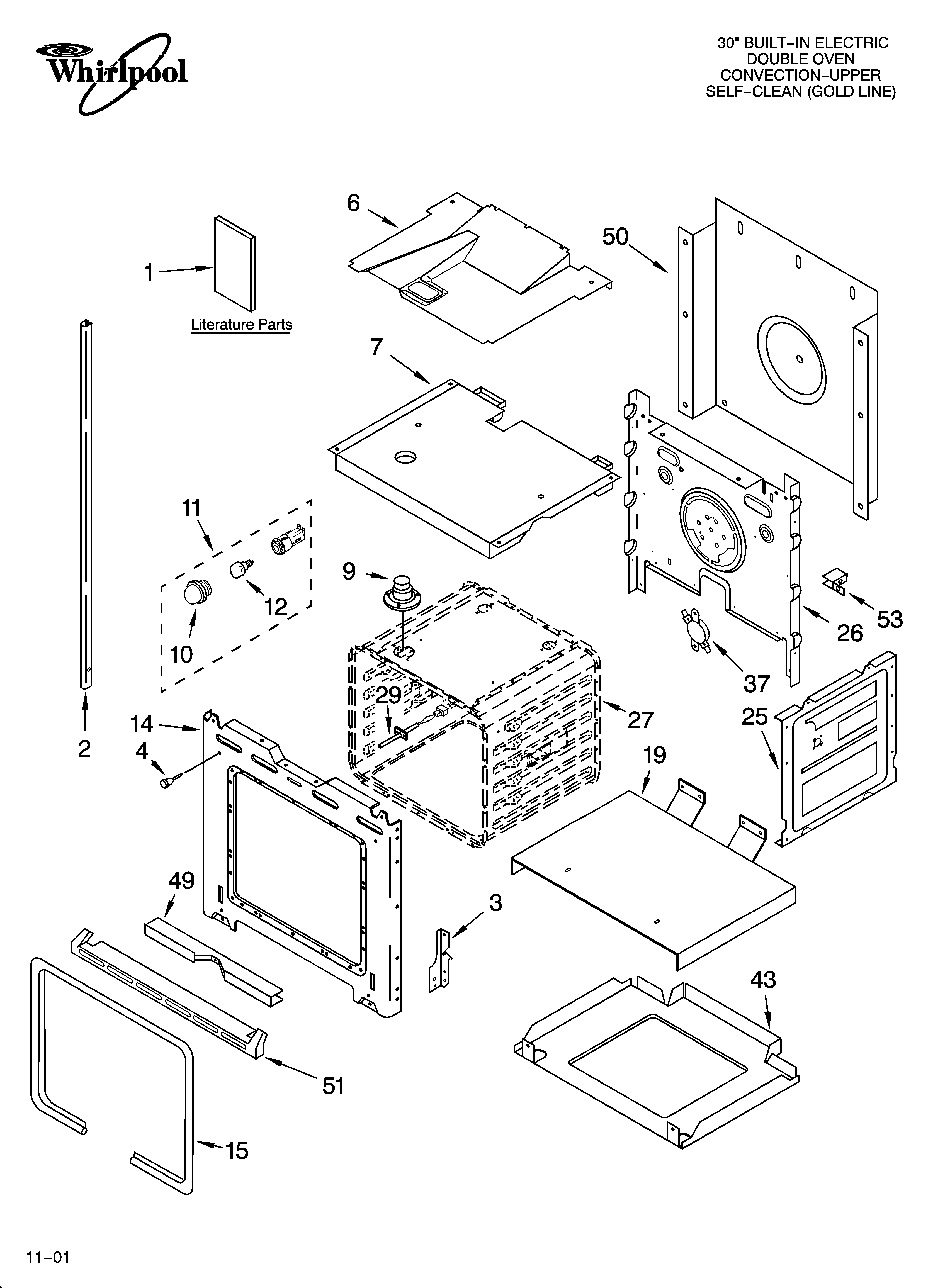 Whirlpool GBD307NKQ0 lower oven parts diagram
