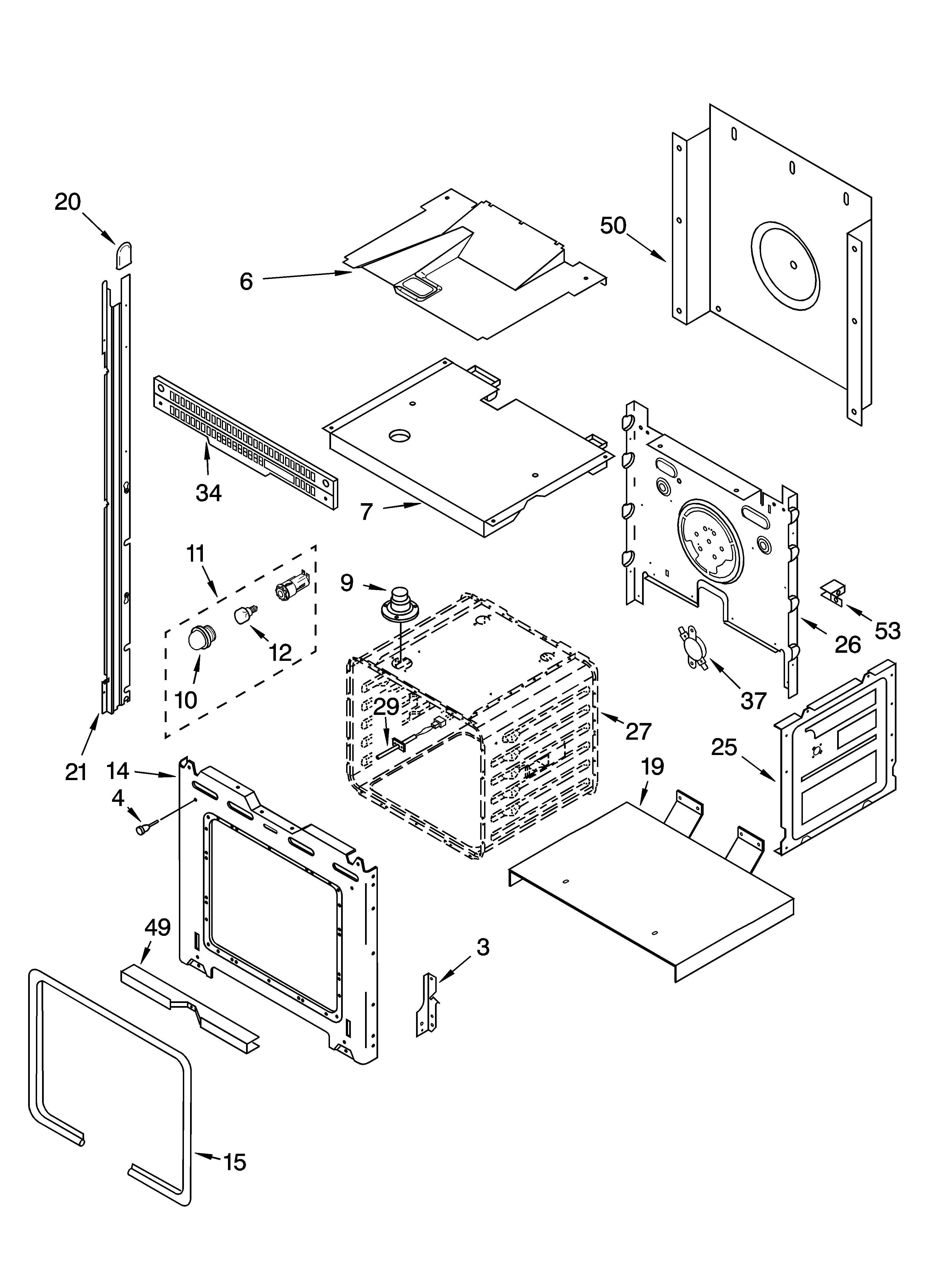 Whirlpool GBD307NKQ0 upper oven parts diagram