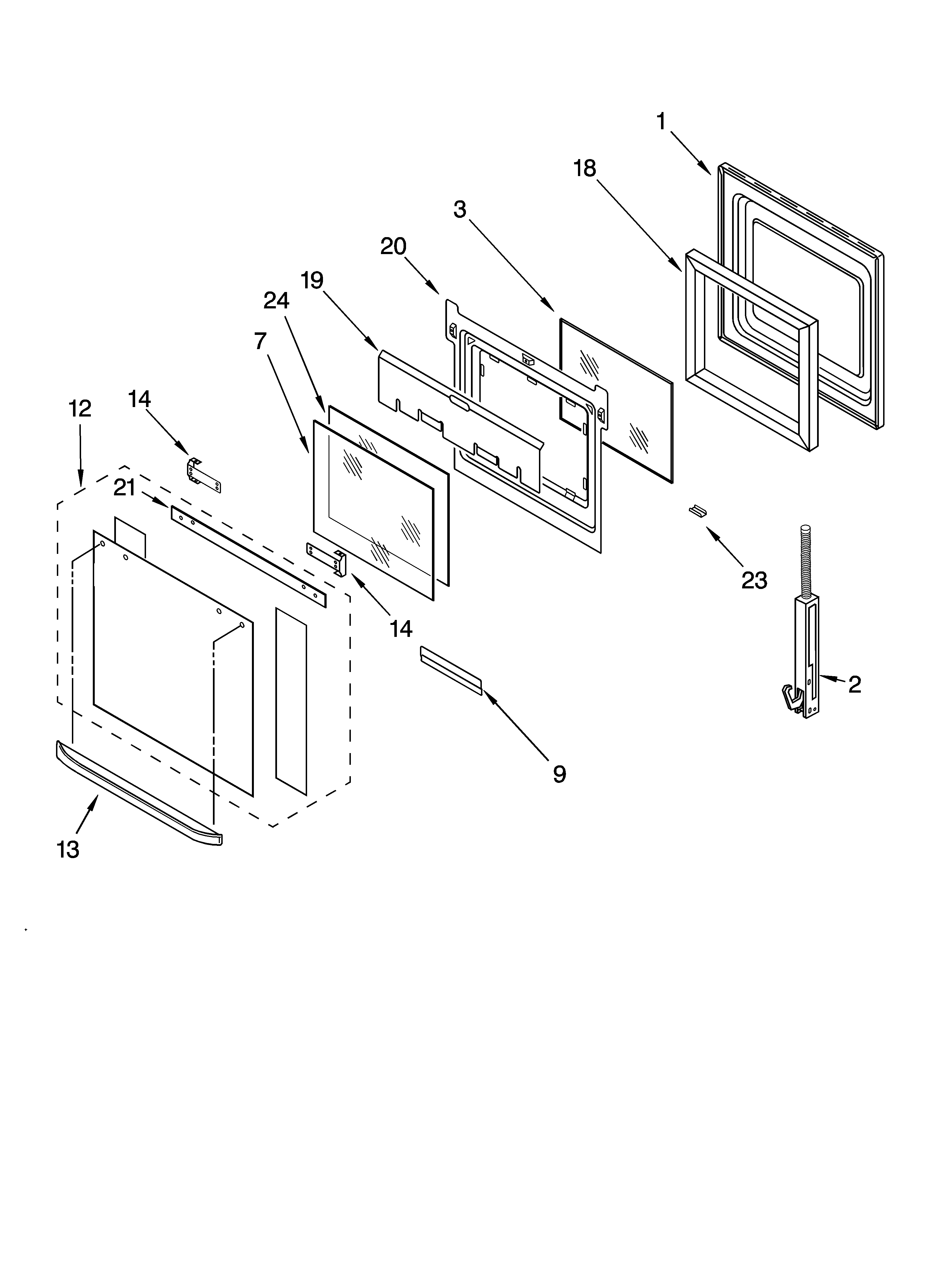 Whirlpool GBD307NKQ0 oven door parts diagram