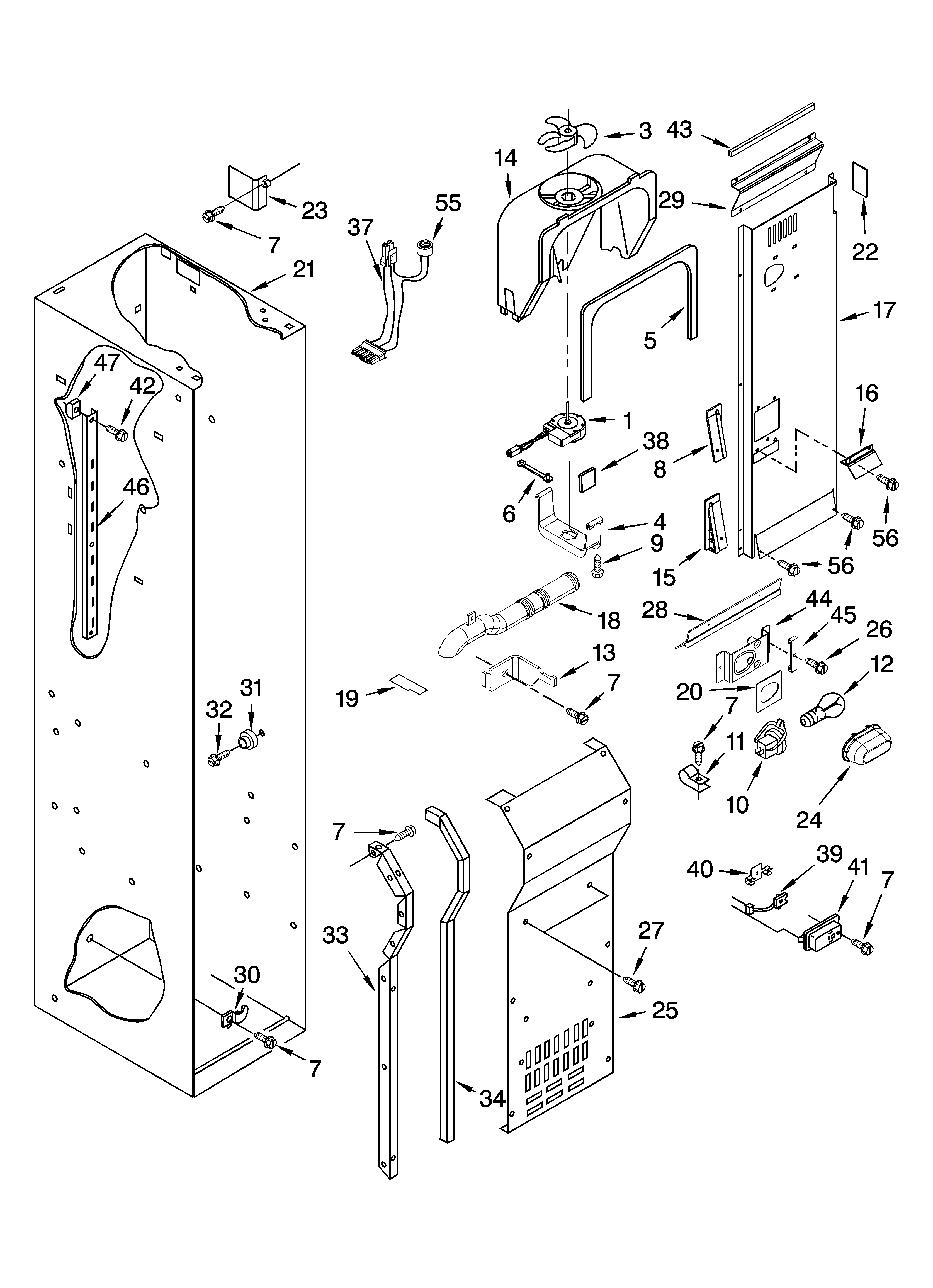 KitchenAid KSSC36FMS01 freezer liner and air flow parts diagram