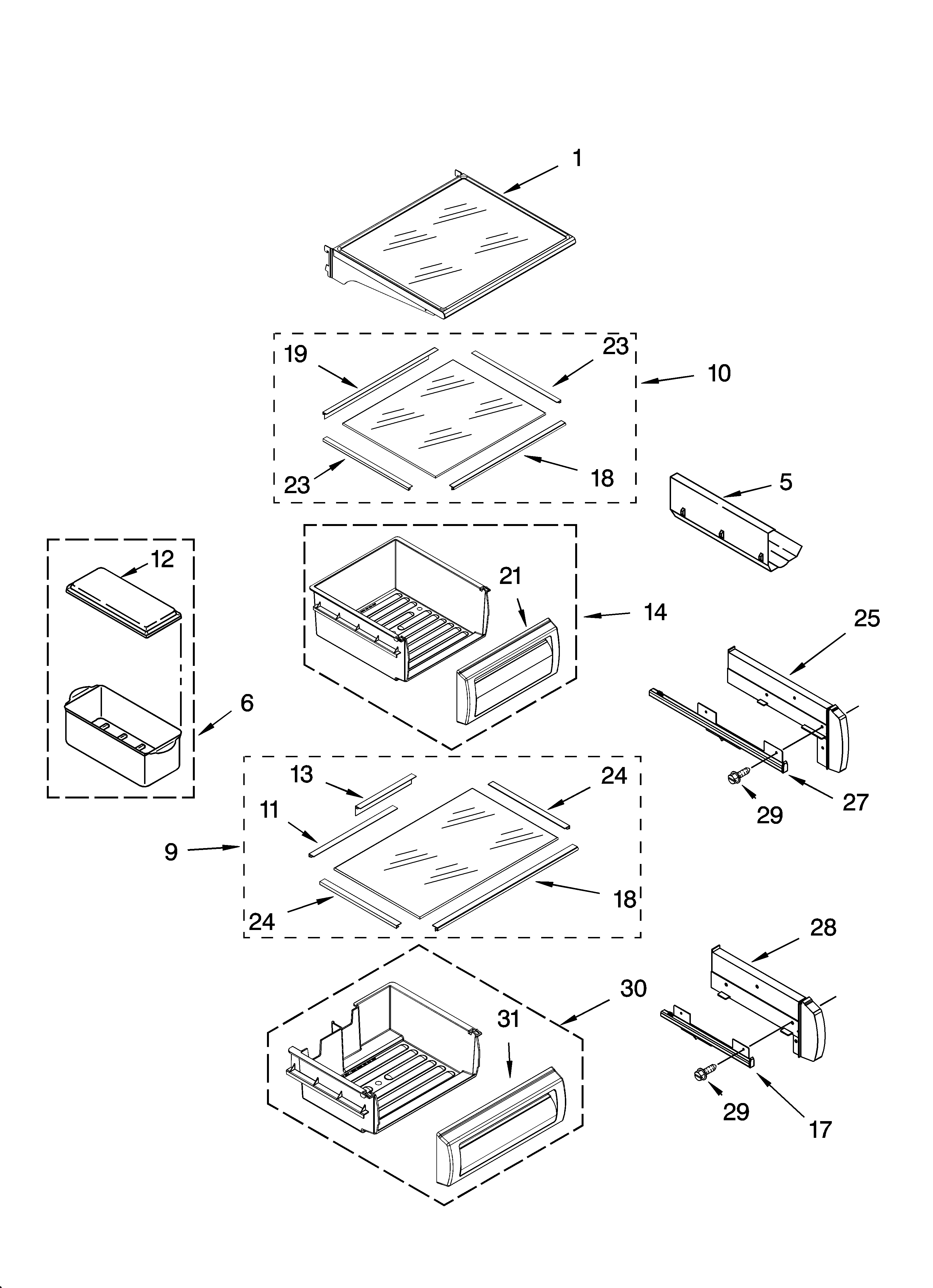 KitchenAid KSSC42QMU01 refrigerator shelf parts diagram