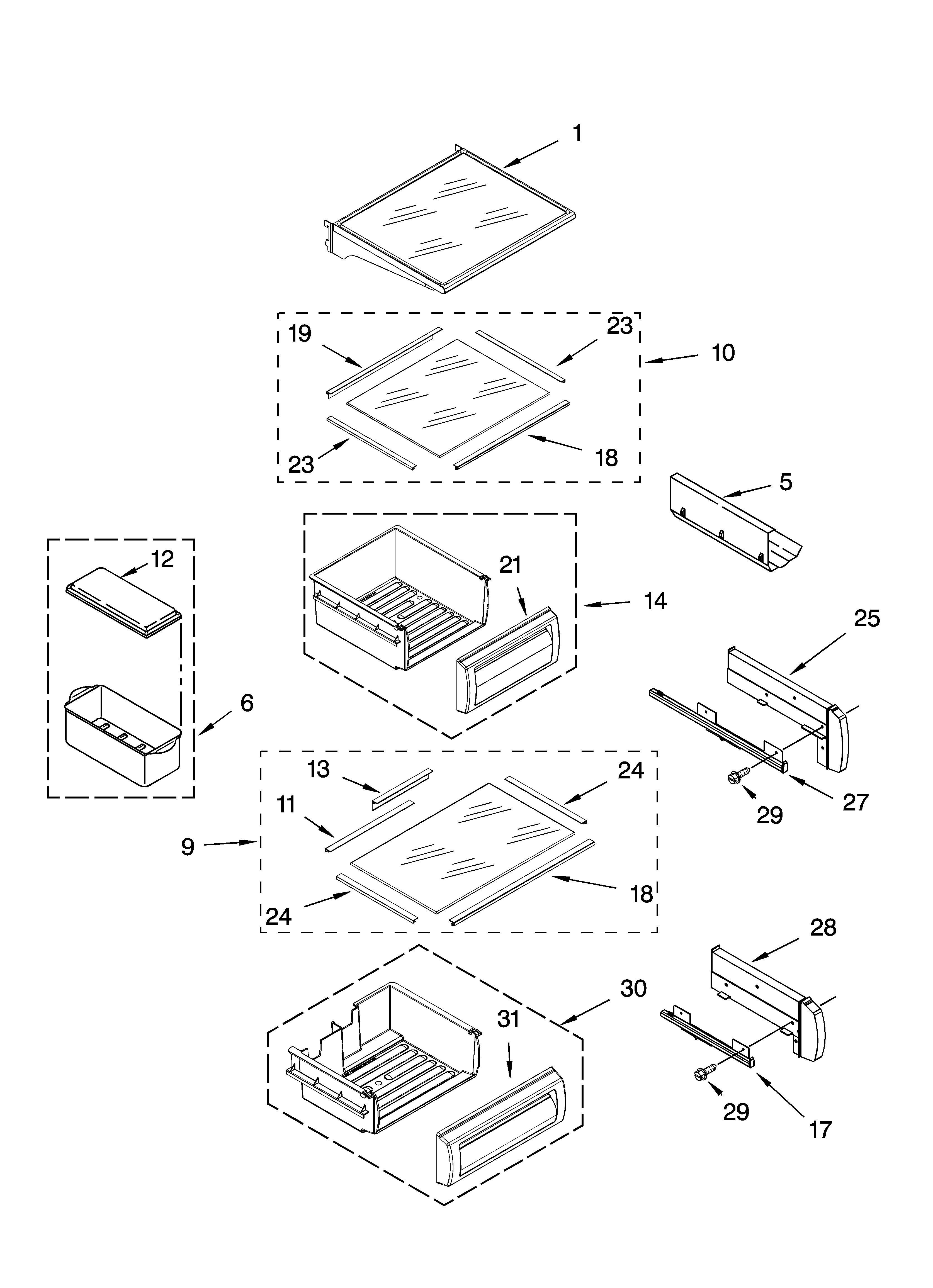 KitchenAid KSSC48FMS01 refrigerator shelf parts diagram
