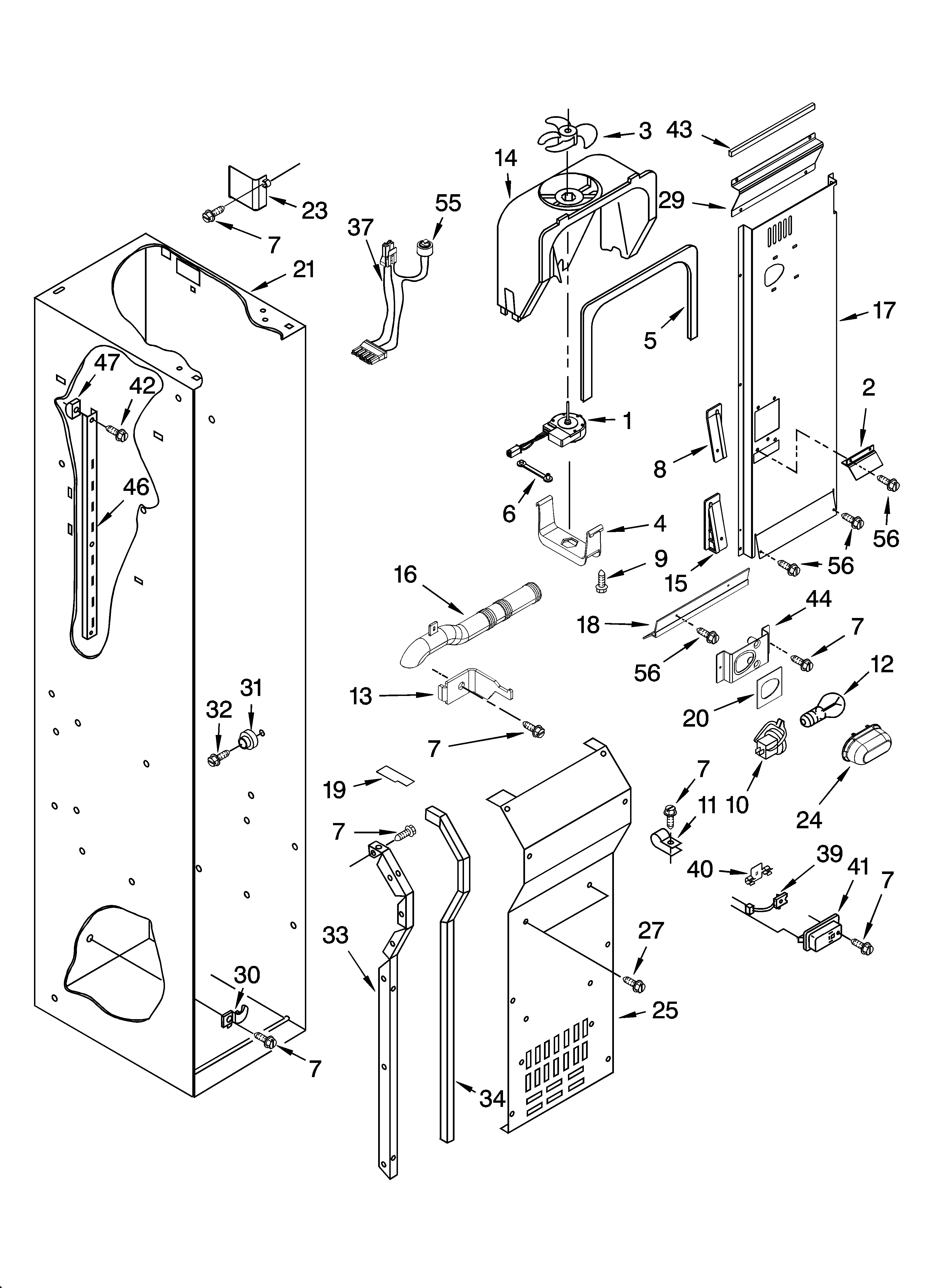 KitchenAid KSSC48FMS01 freezer liner and air flow parts diagram