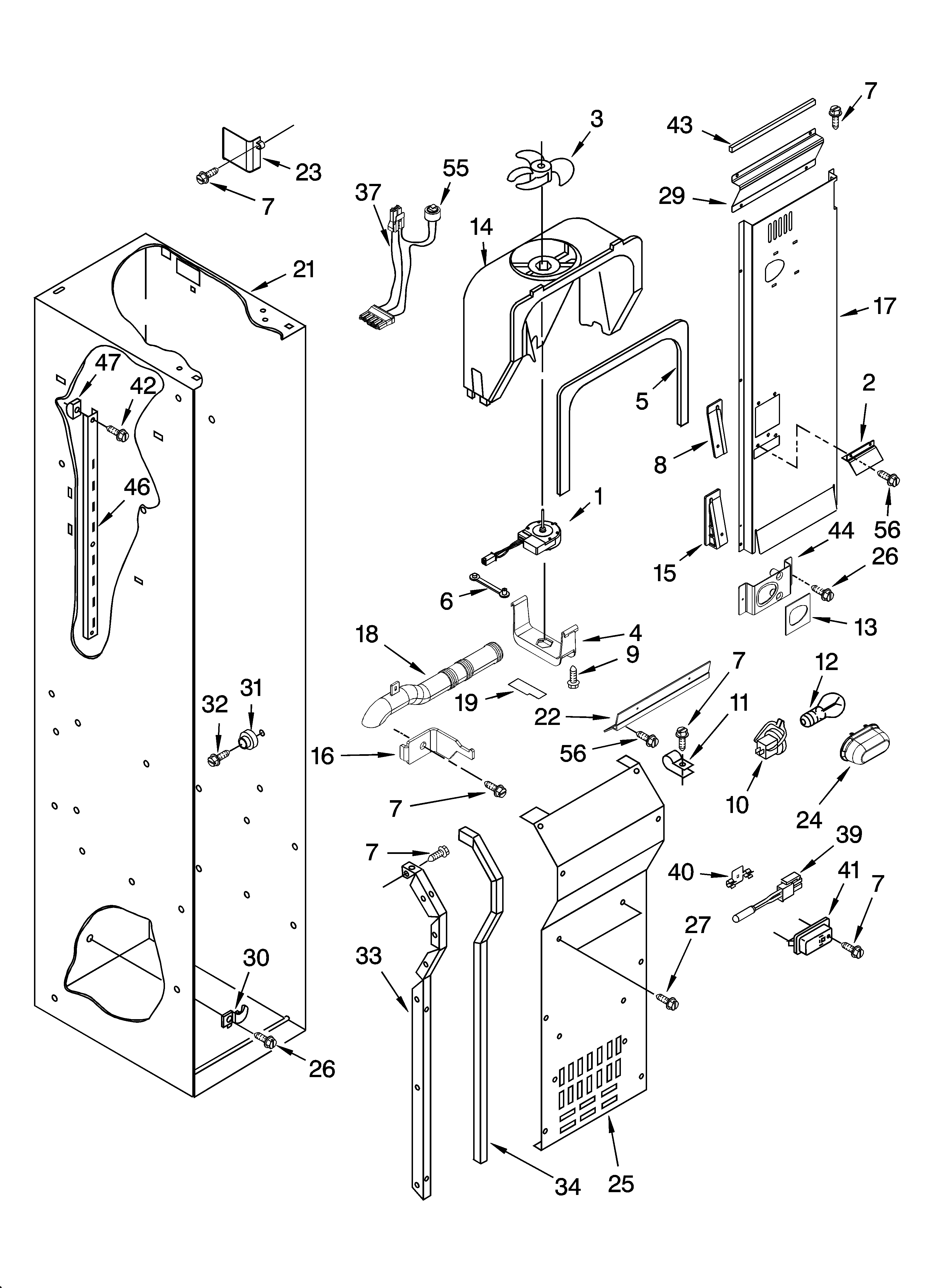 KitchenAid KSSO42FMX01 freezer liner and air flow parts diagram