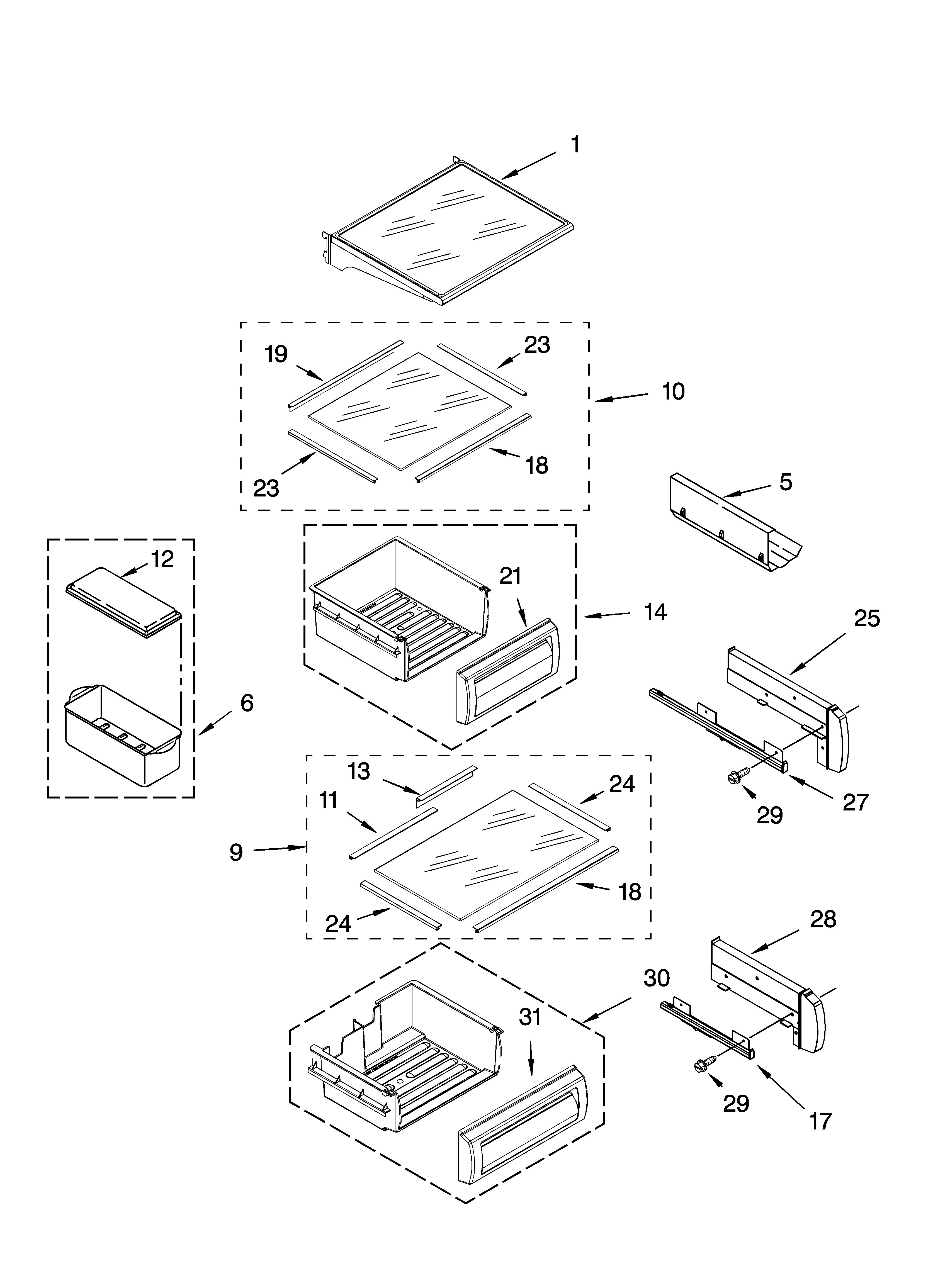 KitchenAid KSSO48QMW01 refrigerator shelf parts diagram