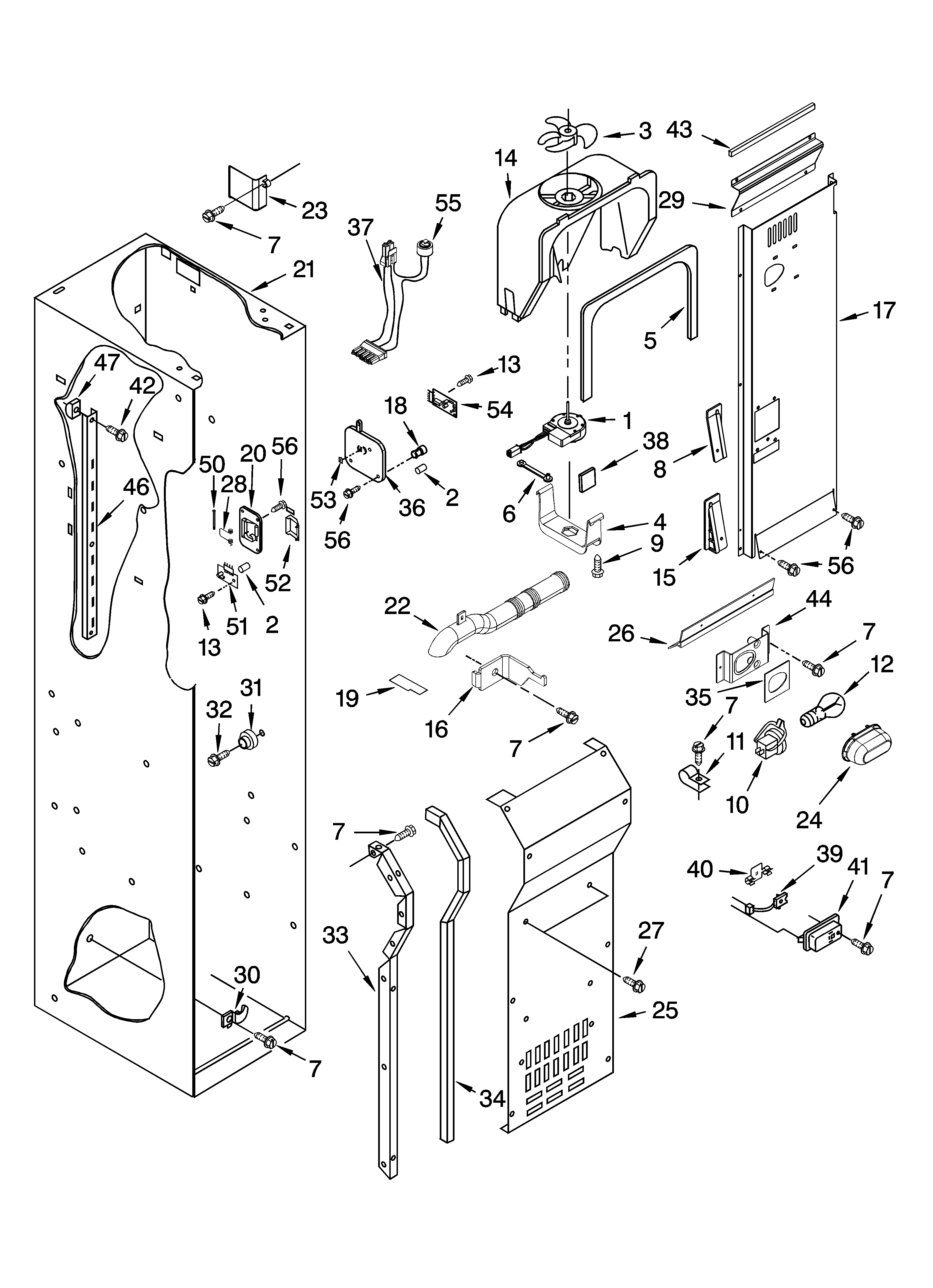 KitchenAid KSSO48QMW01 freezer liner and air flow parts diagram