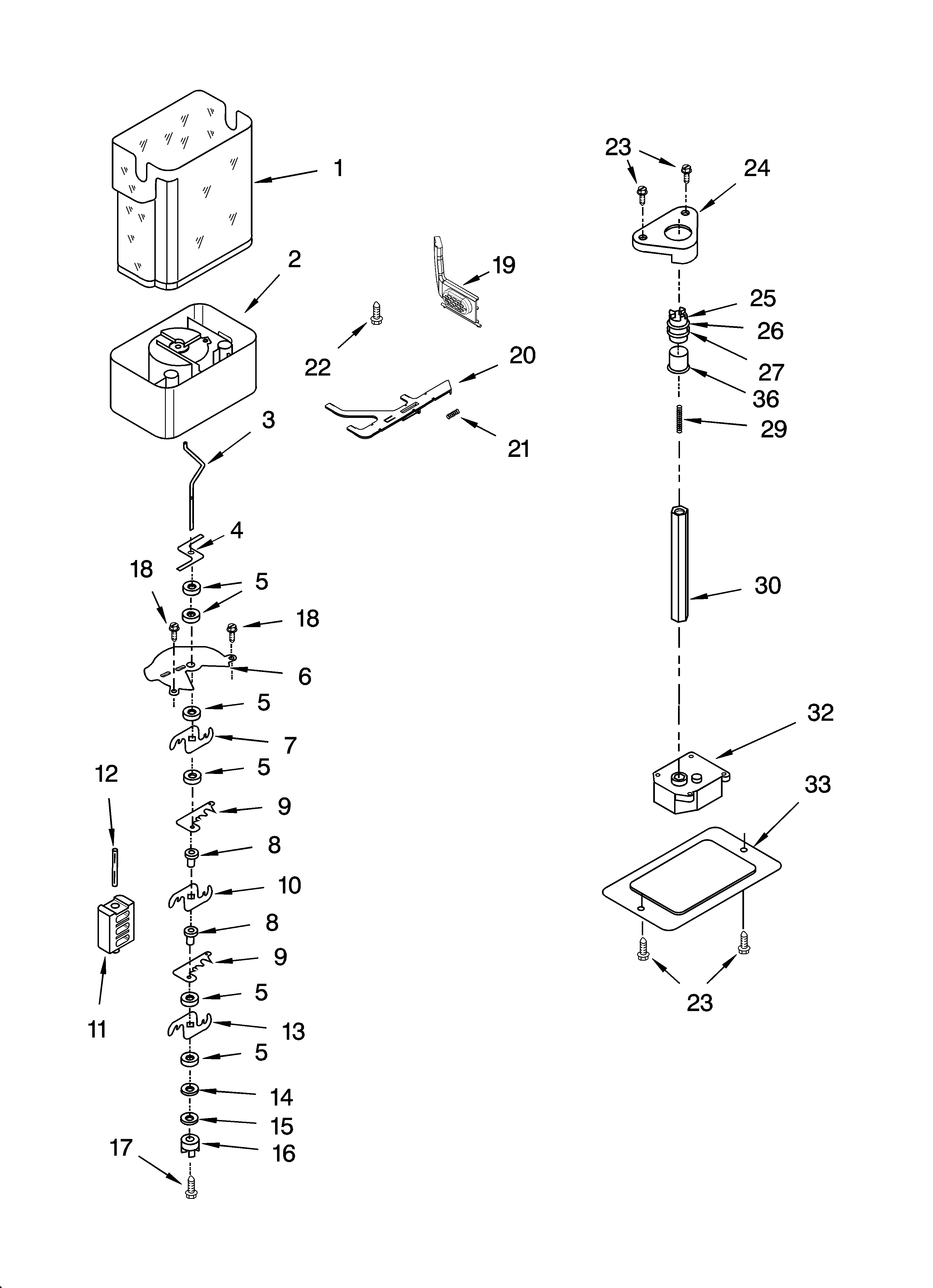 KitchenAid KSSO48QMW01 motor and ice container parts diagram