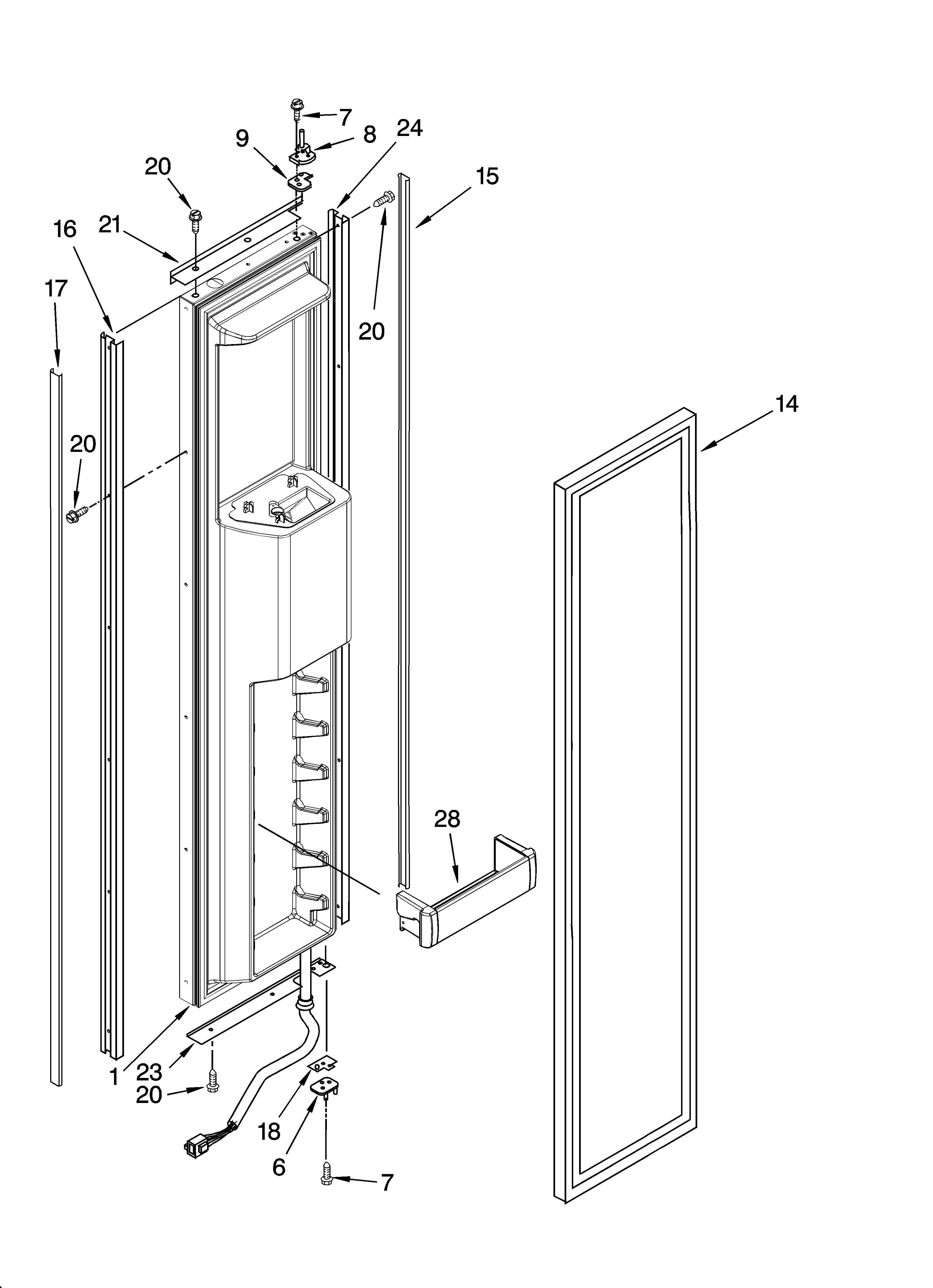 KitchenAid KSSO48QMW01 freezer door parts diagram