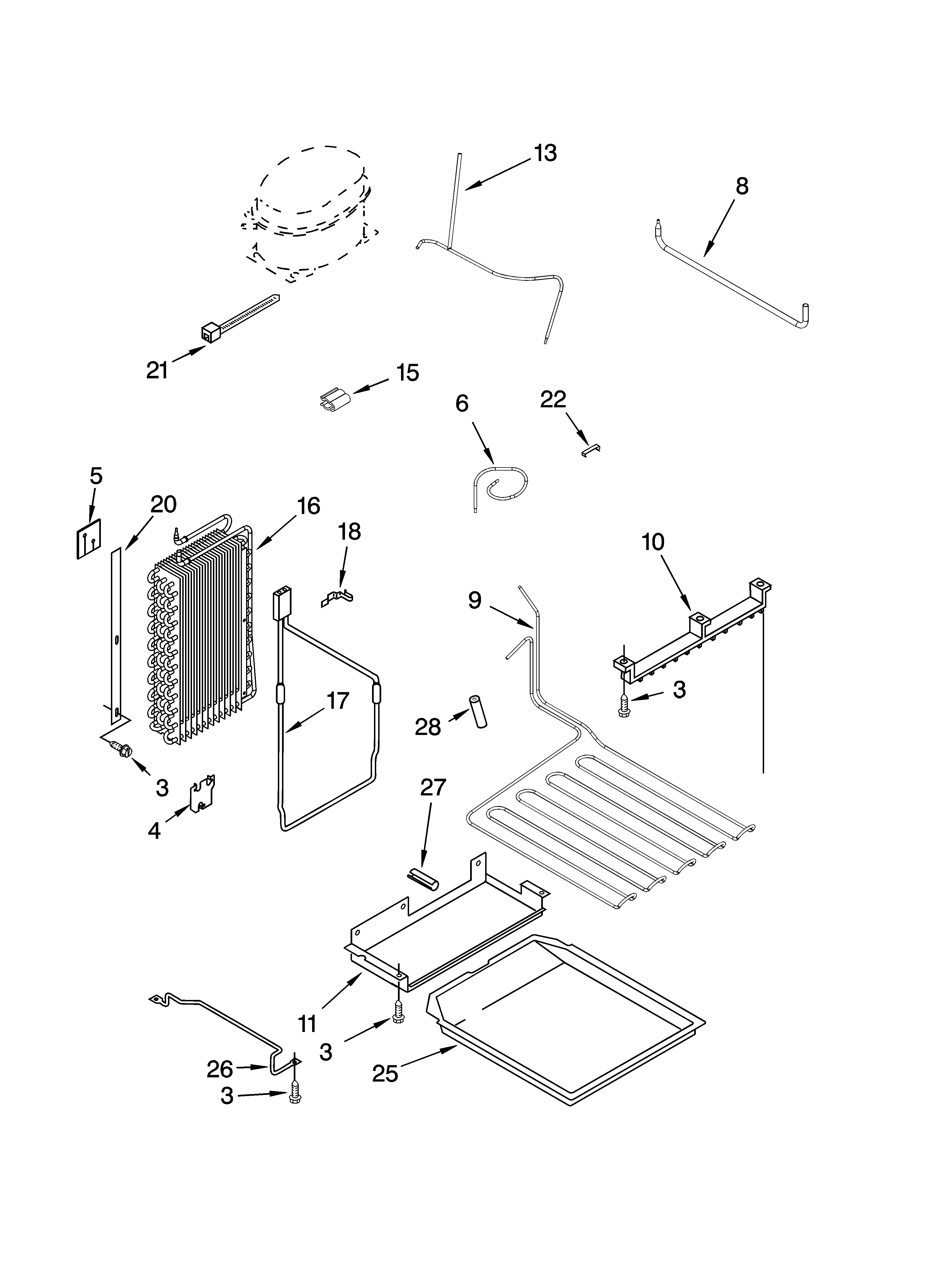 KitchenAid KSSO48QMW01 lower unit and tube parts diagram