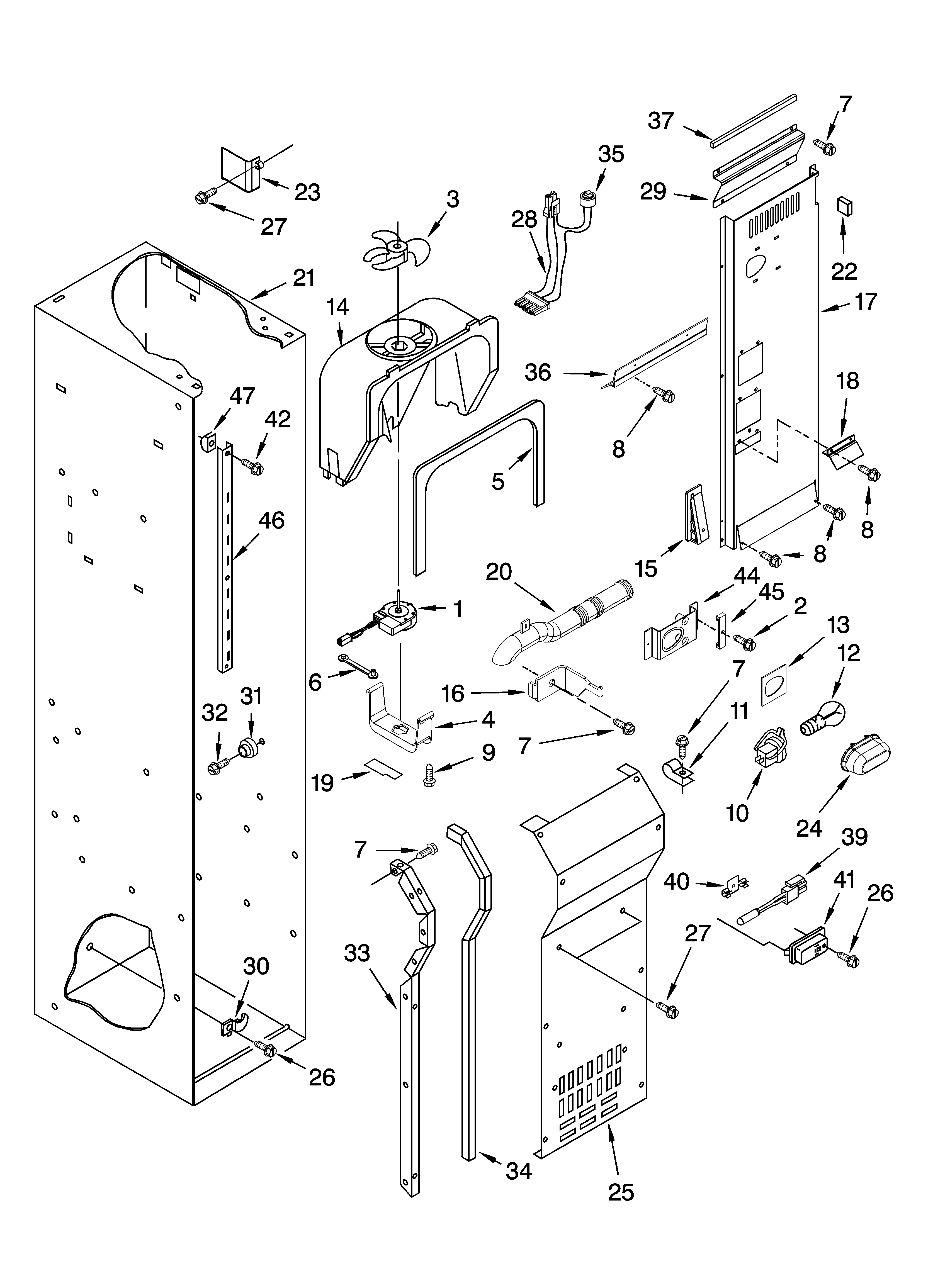 KitchenAid KSSS36FMB01 freezer liner and air flow parts diagram