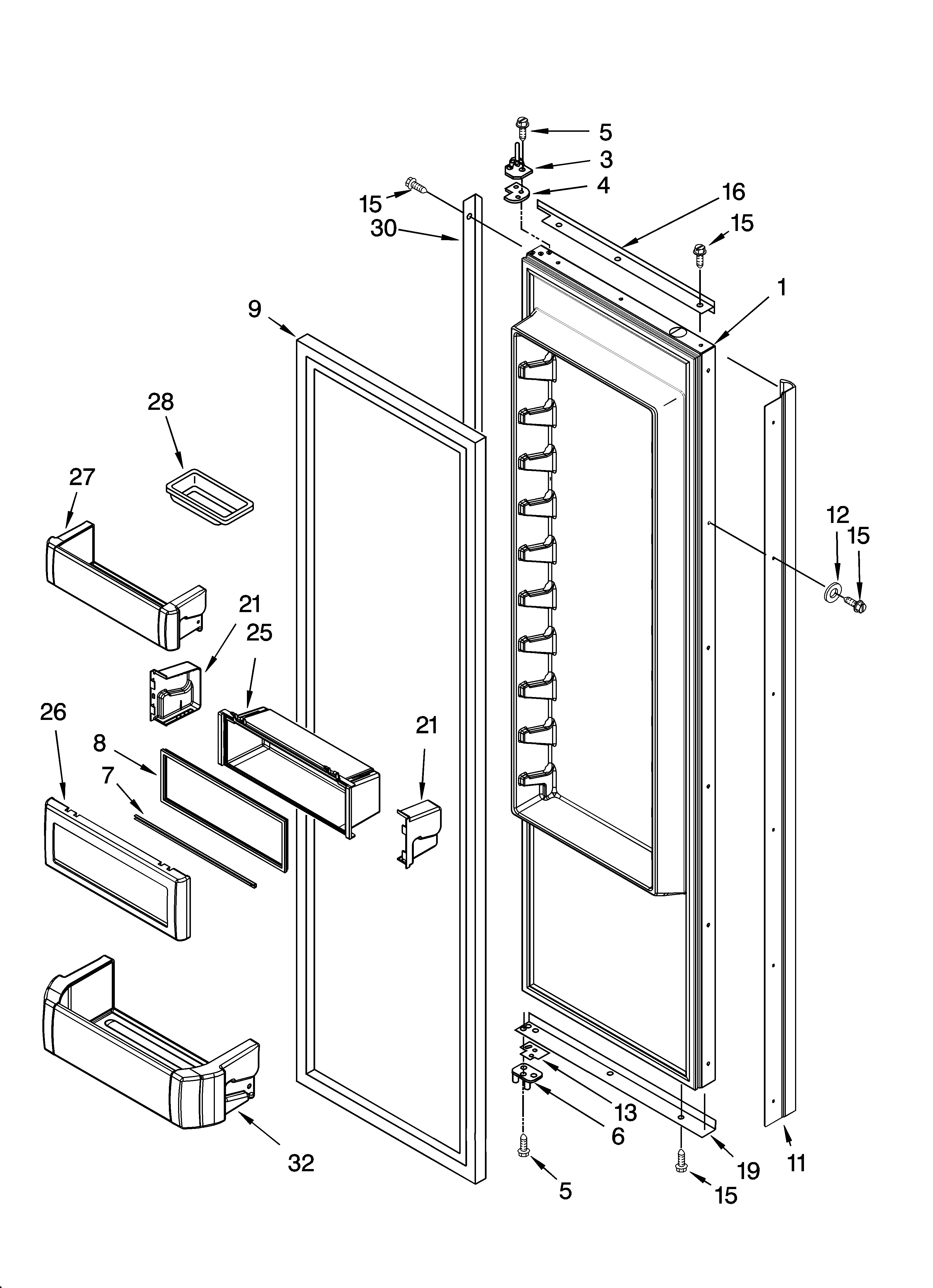 KitchenAid KSSS36FMB01 refrigerator door parts diagram