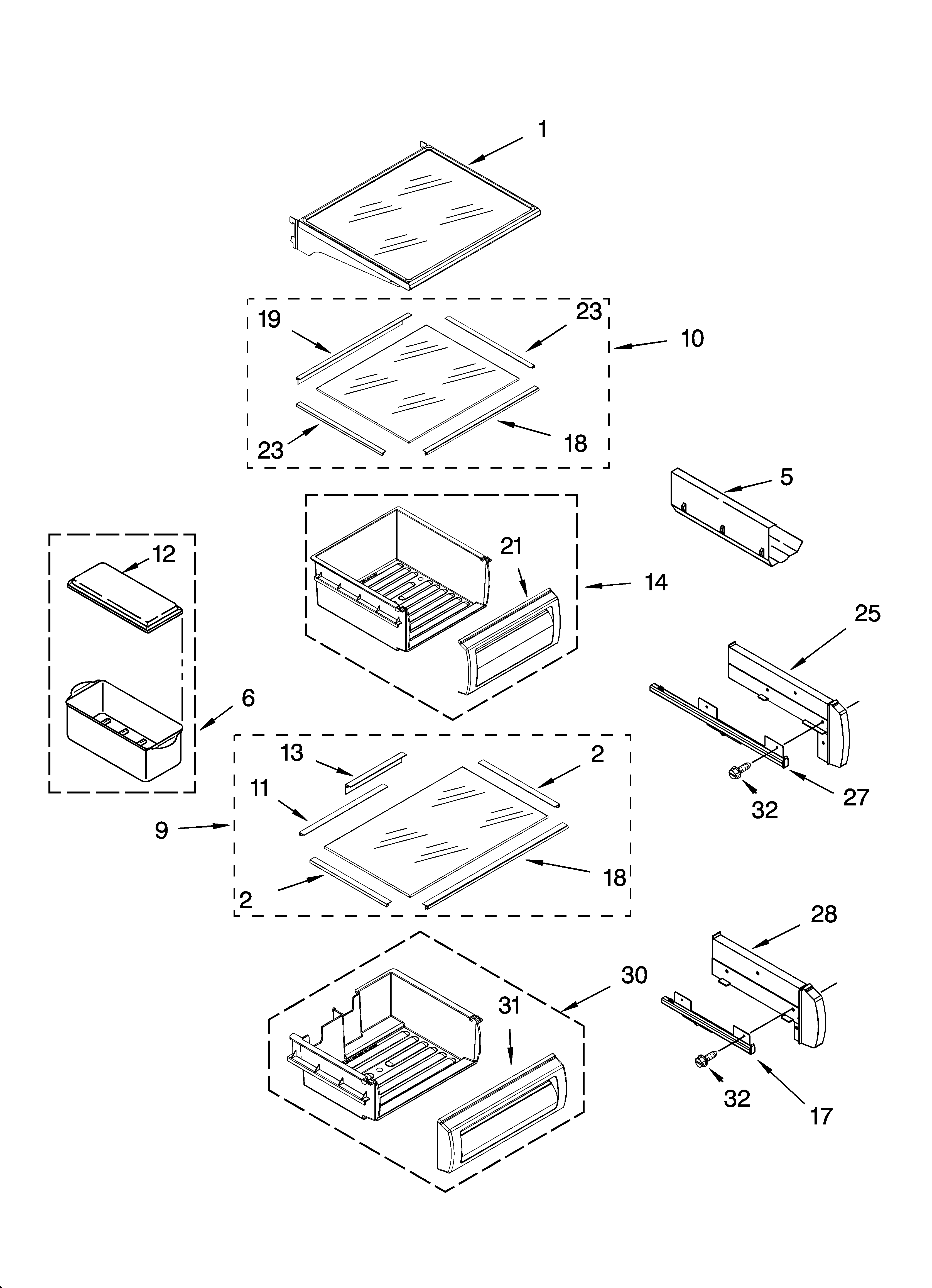 KitchenAid KSSS42QMW01 refrigerator shelf parts diagram