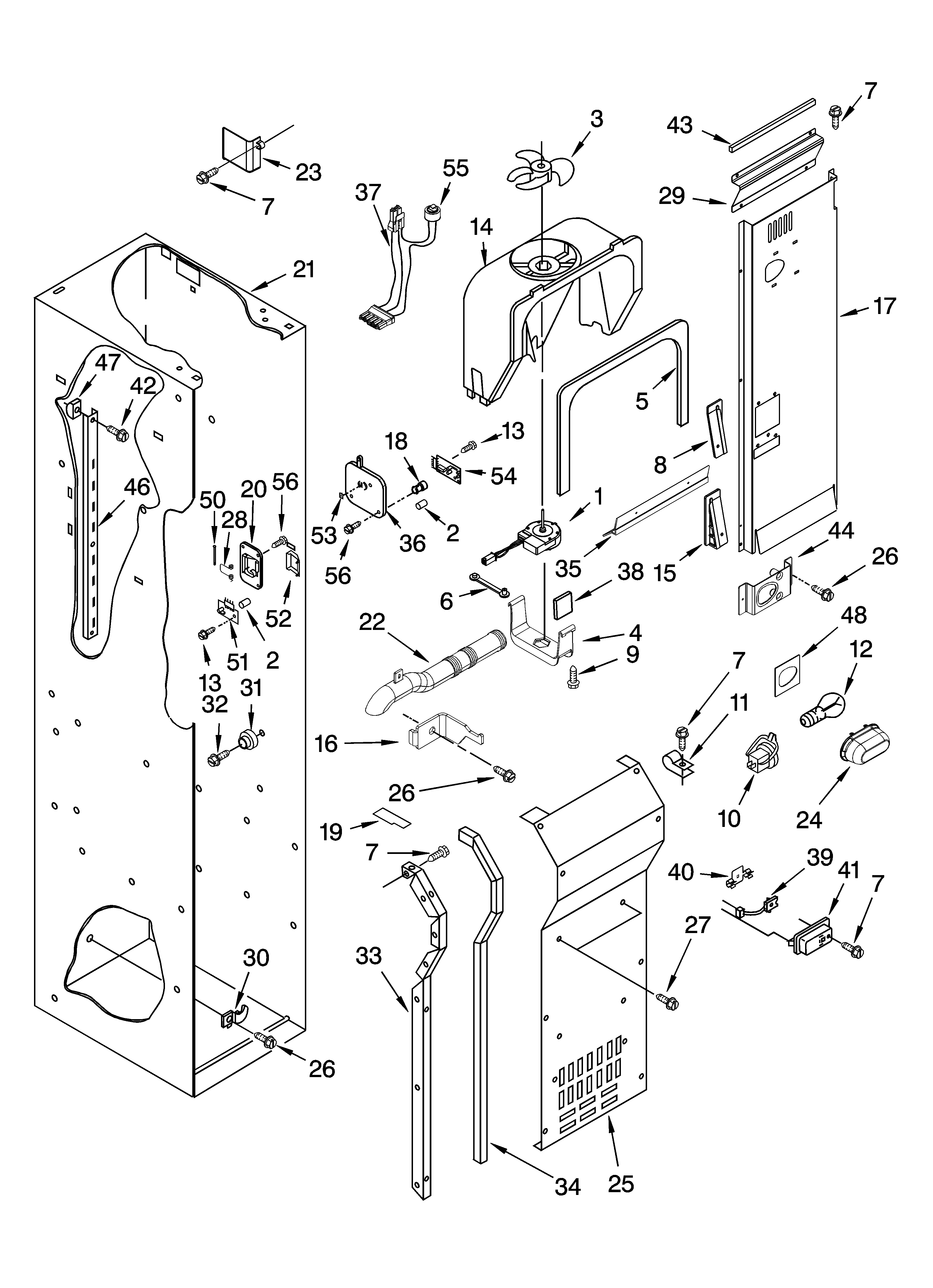 KitchenAid KSSS42QMW01 freezer liner and air flow parts diagram