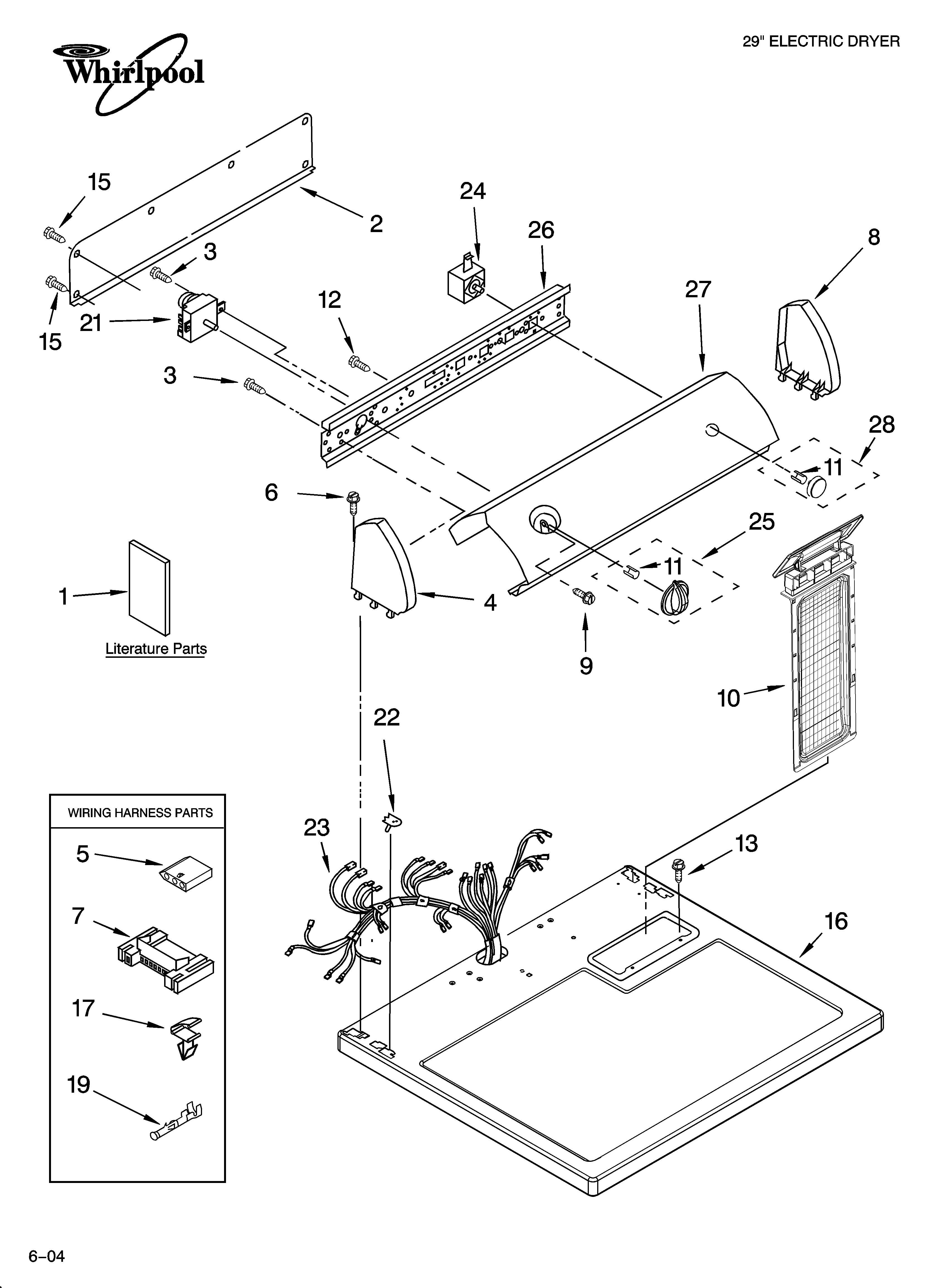 Whirlpool LEV4634PQ0 top and console parts diagram