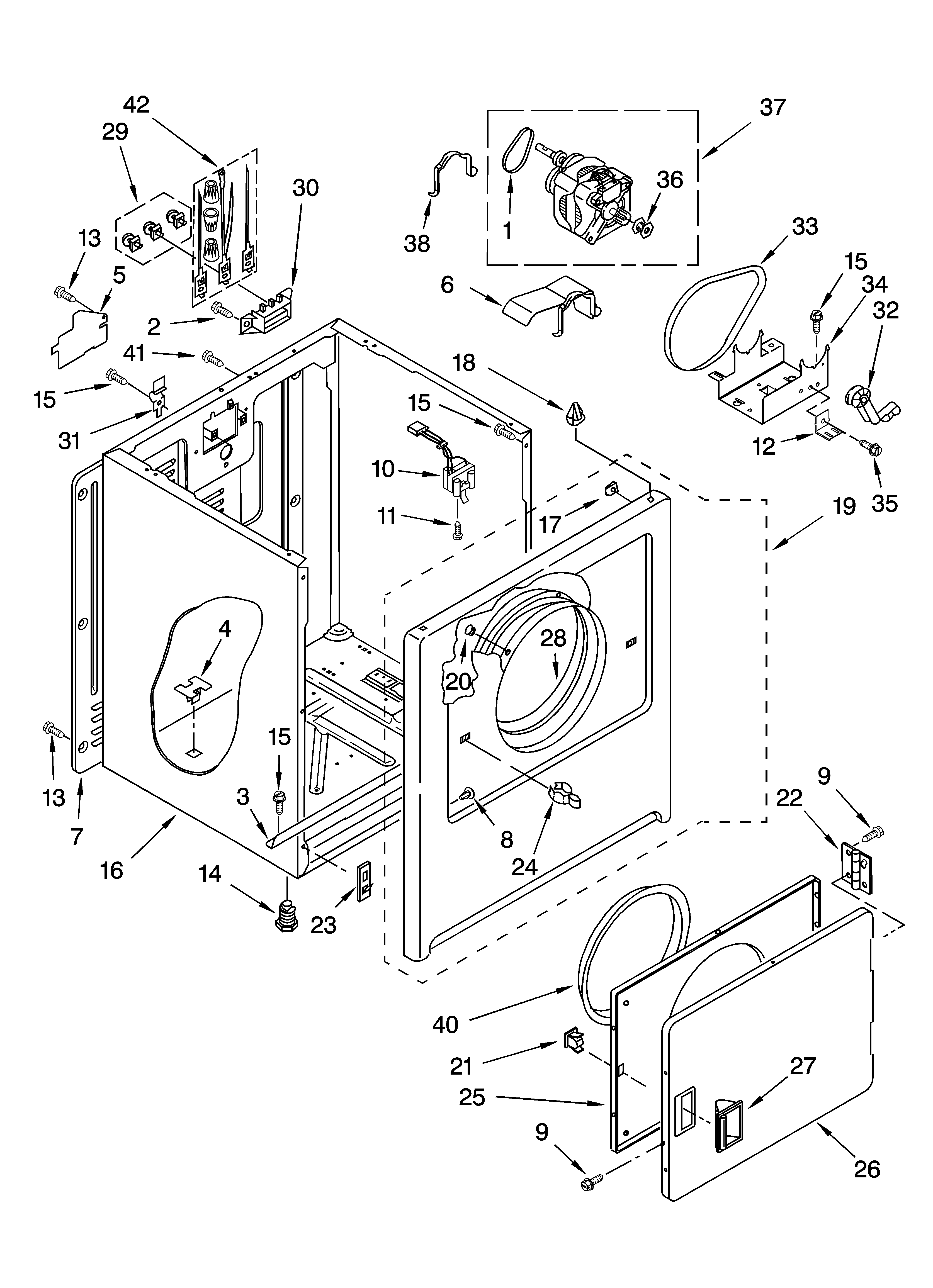 Whirlpool LEV4634PQ0 cabinet parts diagram