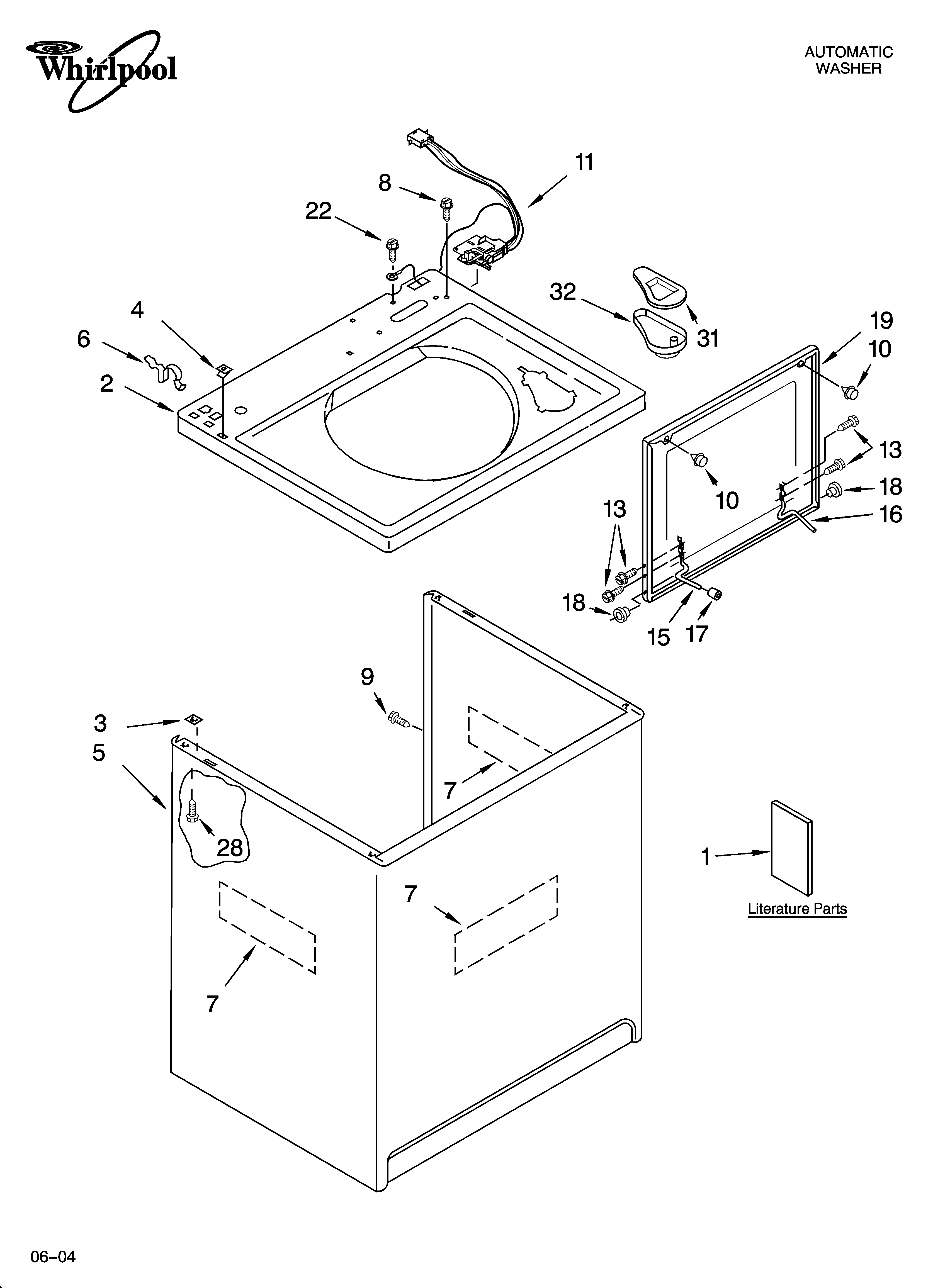 Whirlpool LSQ9660PG0 top and cabinet parts diagram
