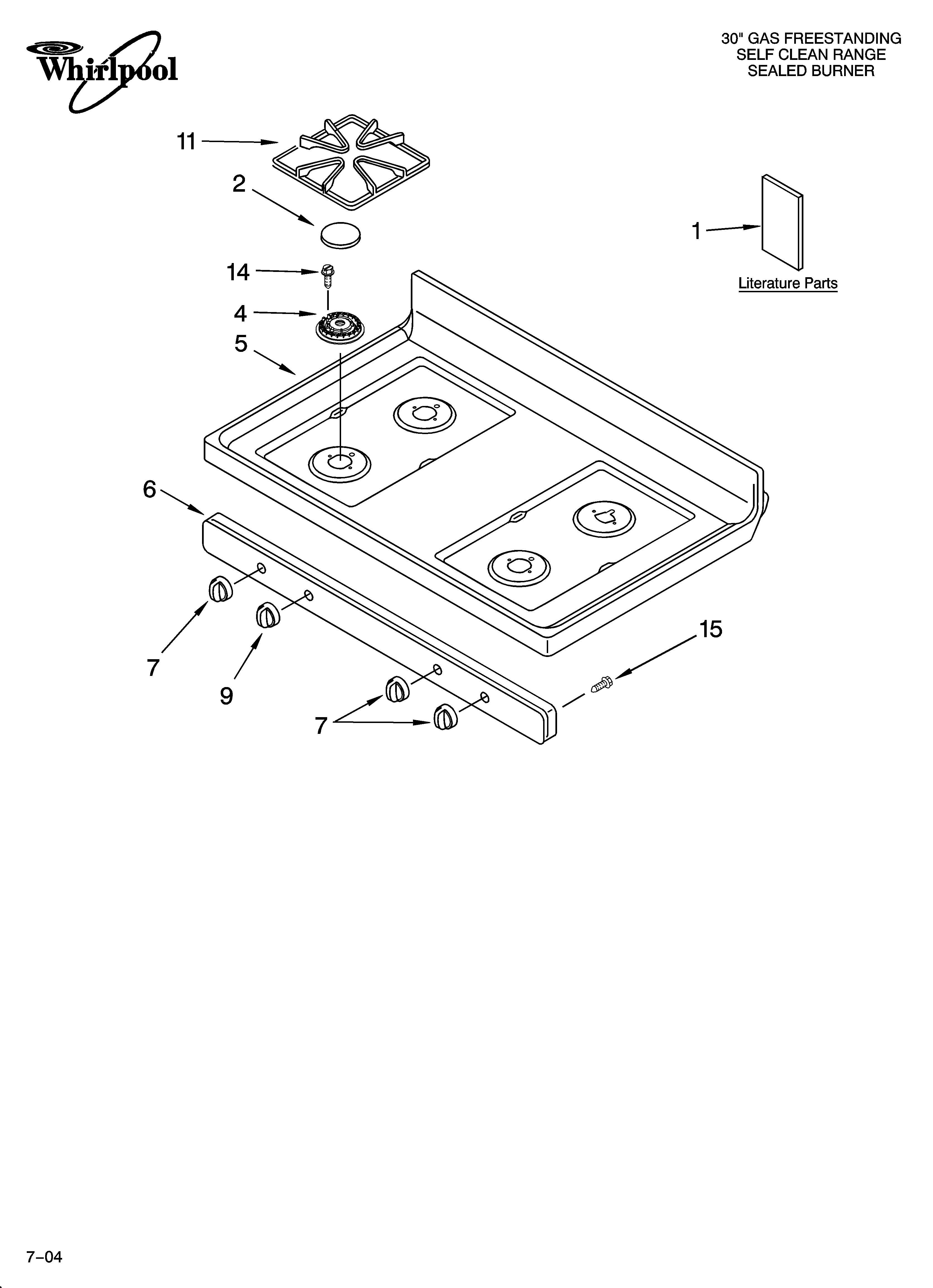 Whirlpool SF196LEMT1 cooktop parts diagram