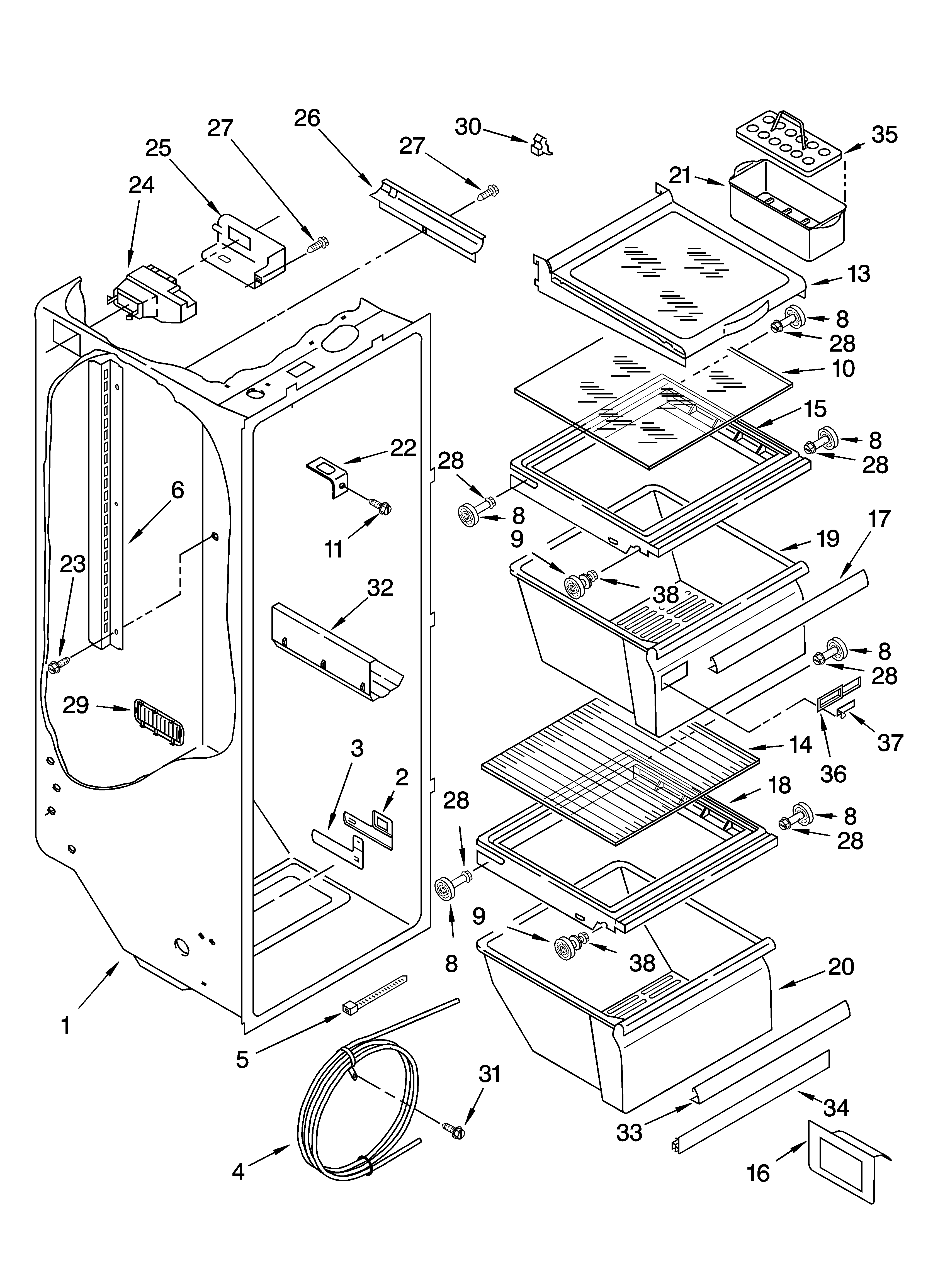 Whirlpool 3XES0FHGNS00 refrigerator liner parts diagram