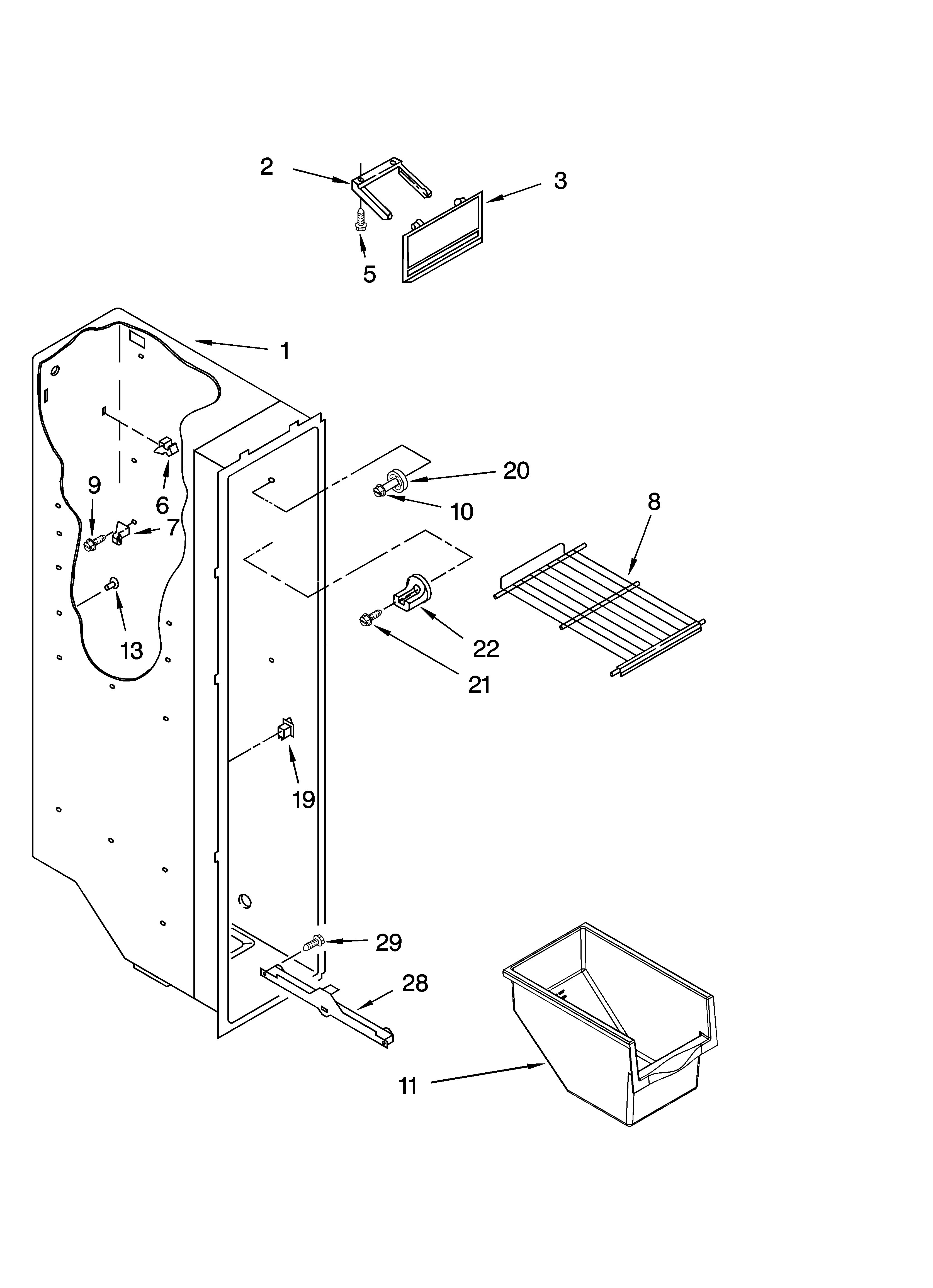 Whirlpool 3XES0FHGNS00 freezer liner parts diagram