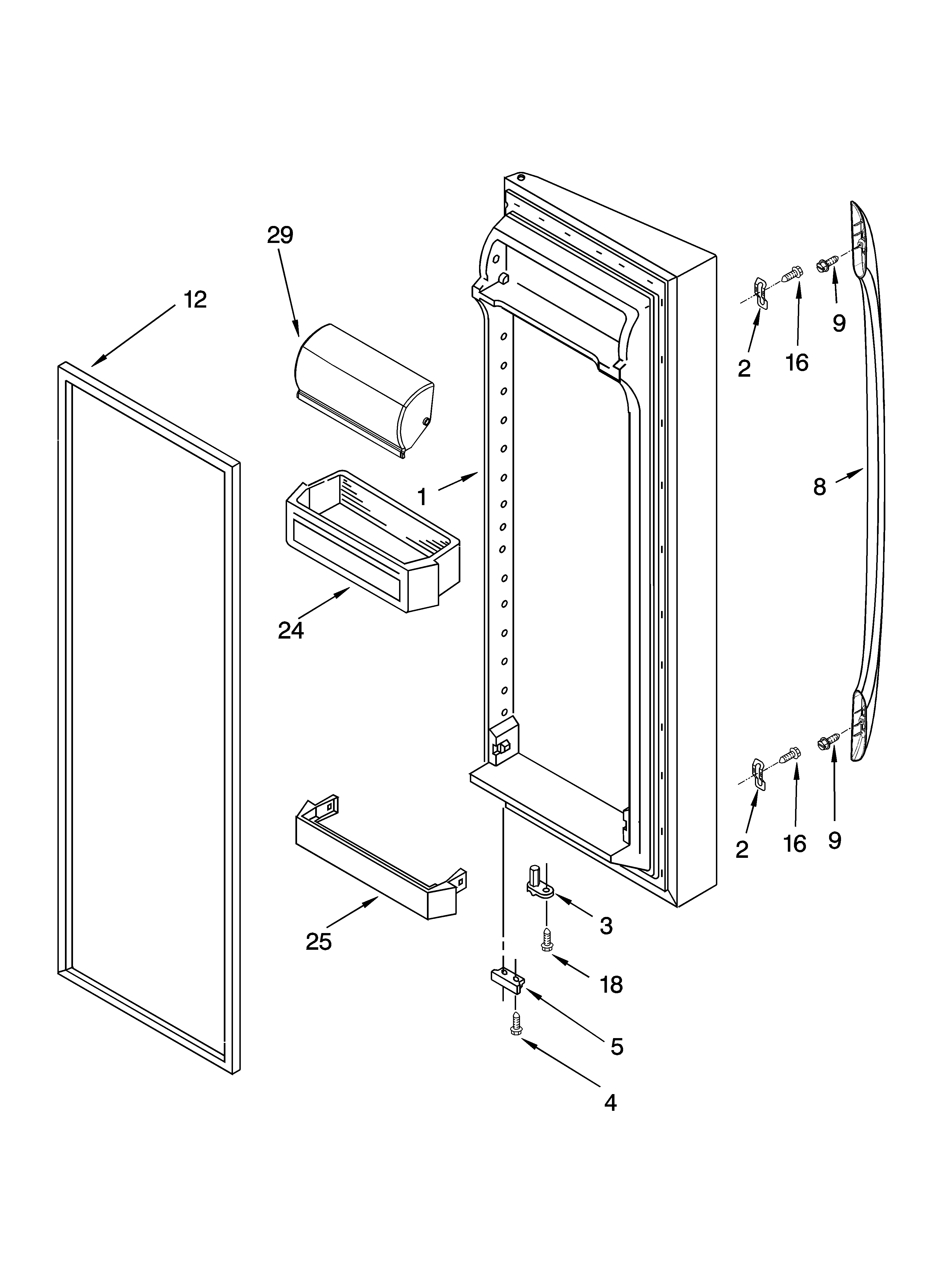 Whirlpool 3XES0FHGNS00 refrigerator door parts diagram