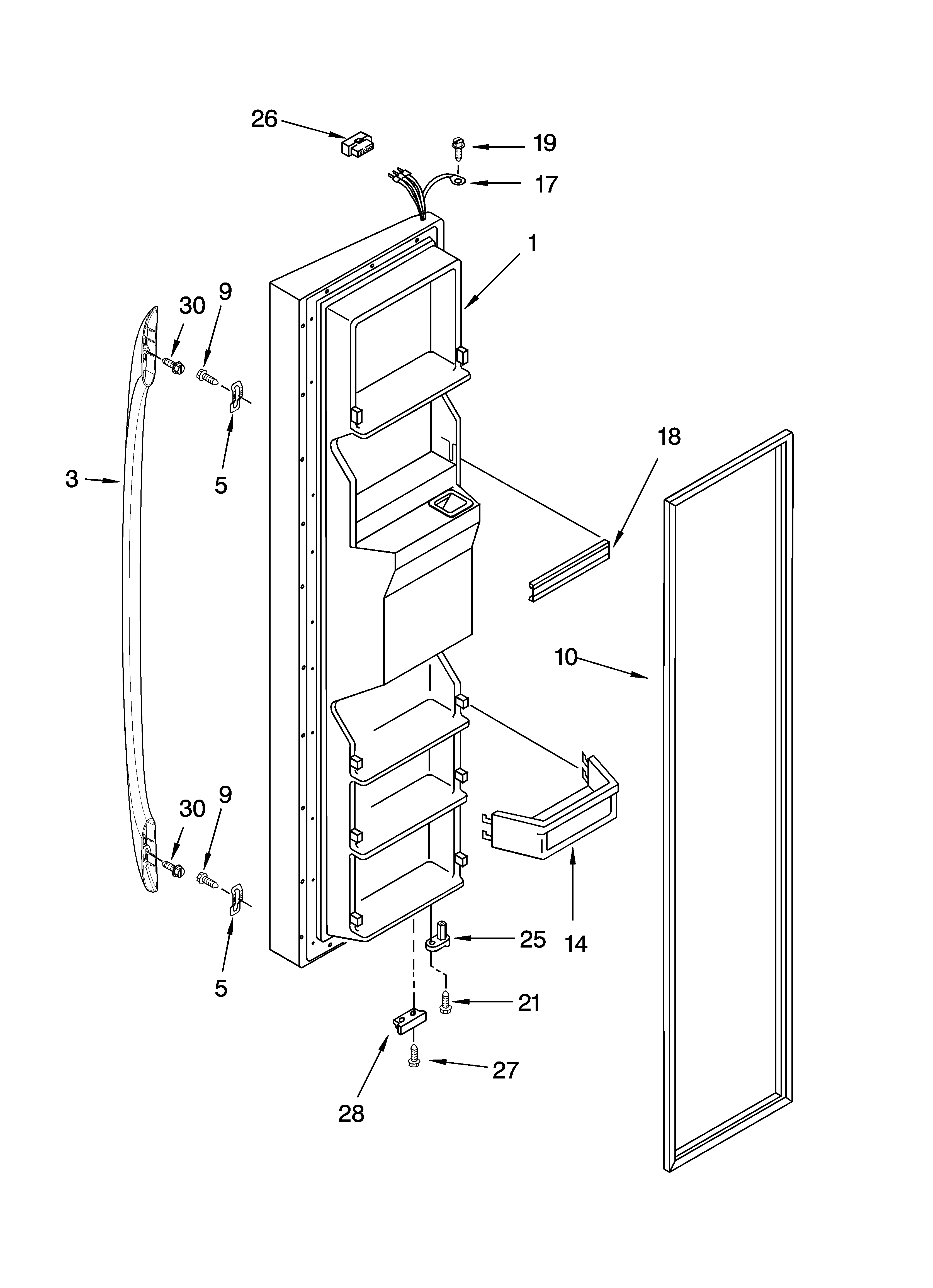 Whirlpool 3XES0FHGNS00 freezer door parts diagram