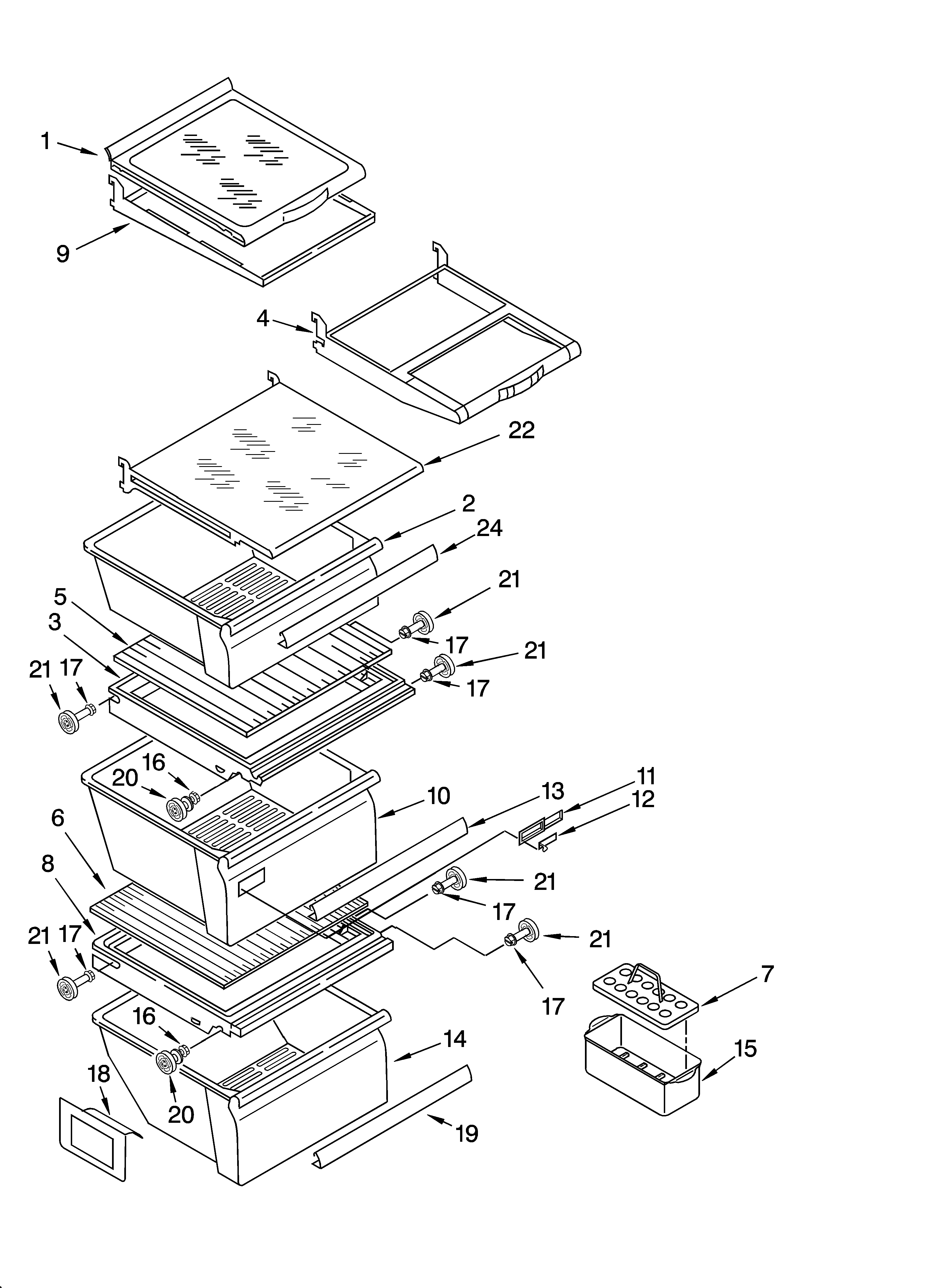 Whirlpool 5VGS3SHGKQ00 refrigerator shelf parts diagram