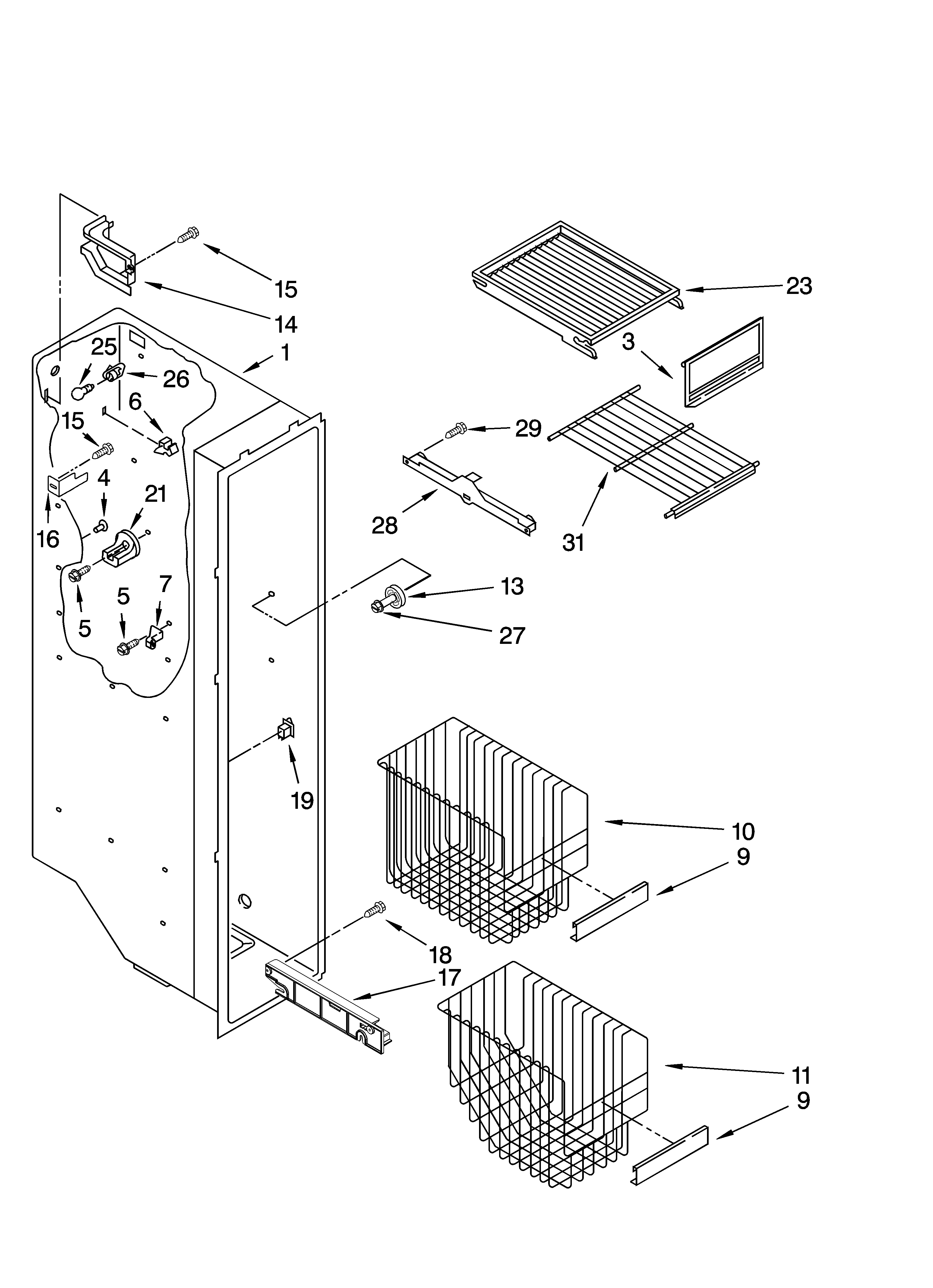 Whirlpool 5VGS3SHGKQ00 freezer liner parts diagram