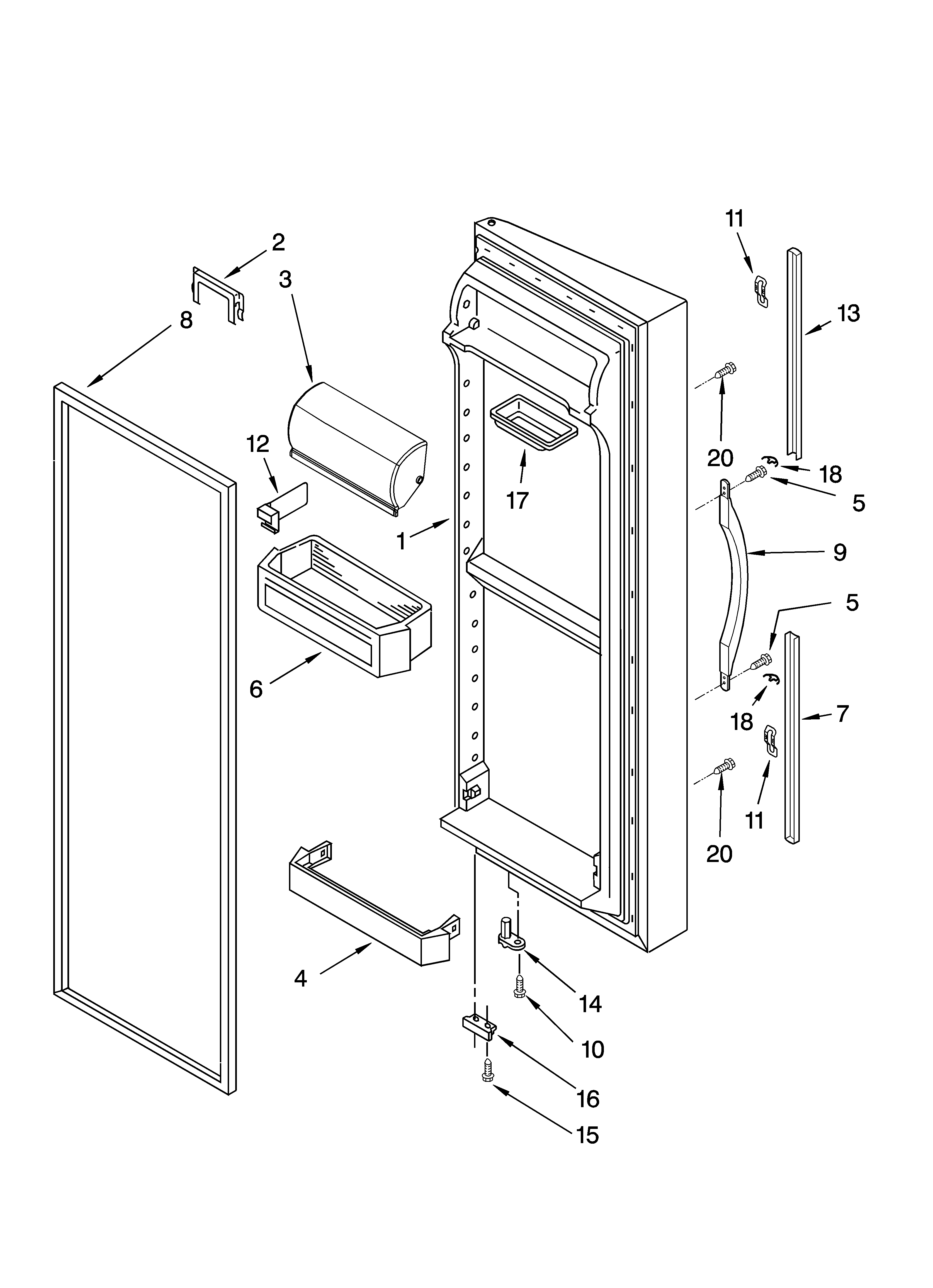 Whirlpool 5VGS3SHGKQ00 refrigerator door parts diagram