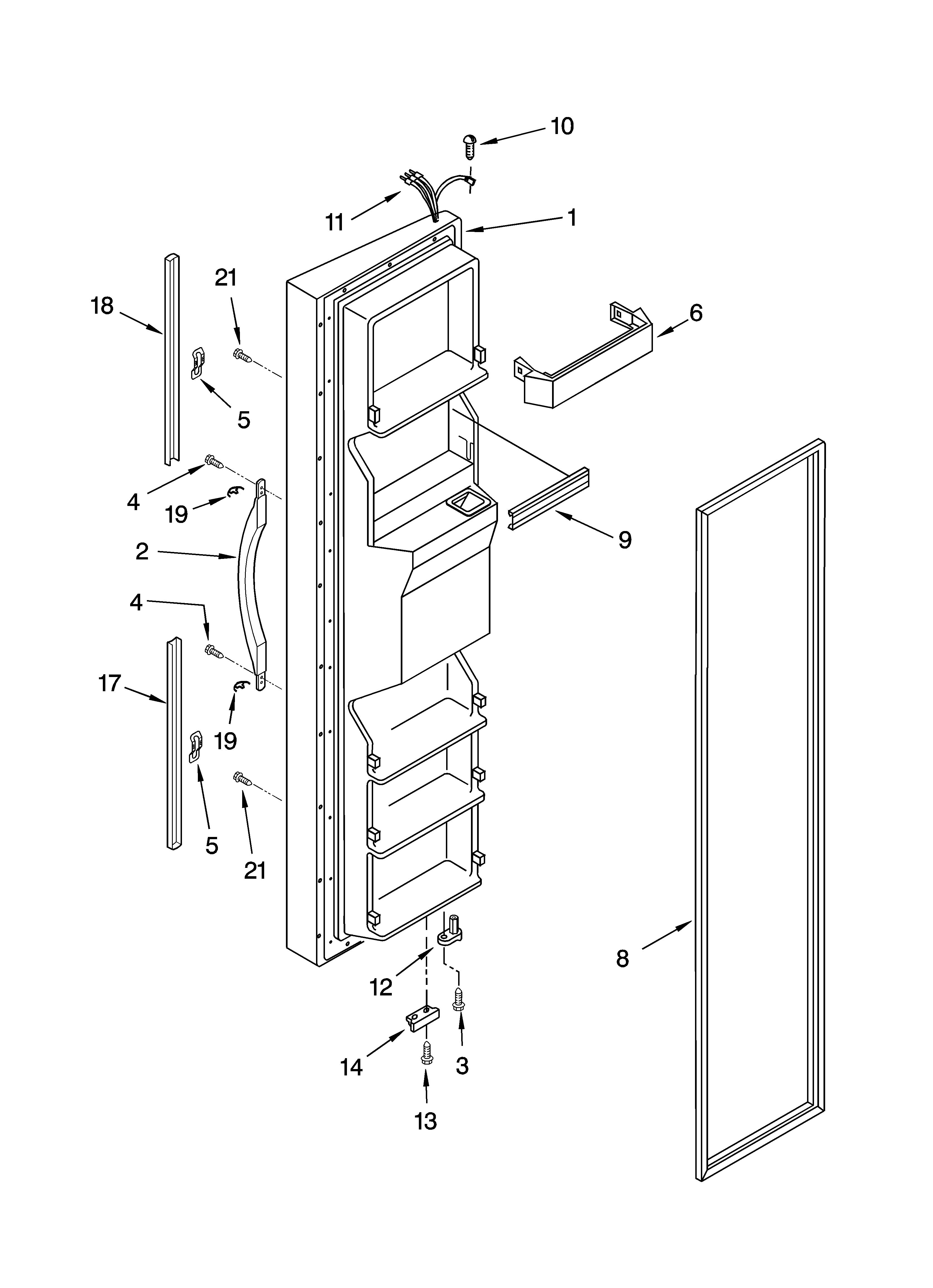 Whirlpool 5VGS3SHGKQ00 freezer door parts diagram