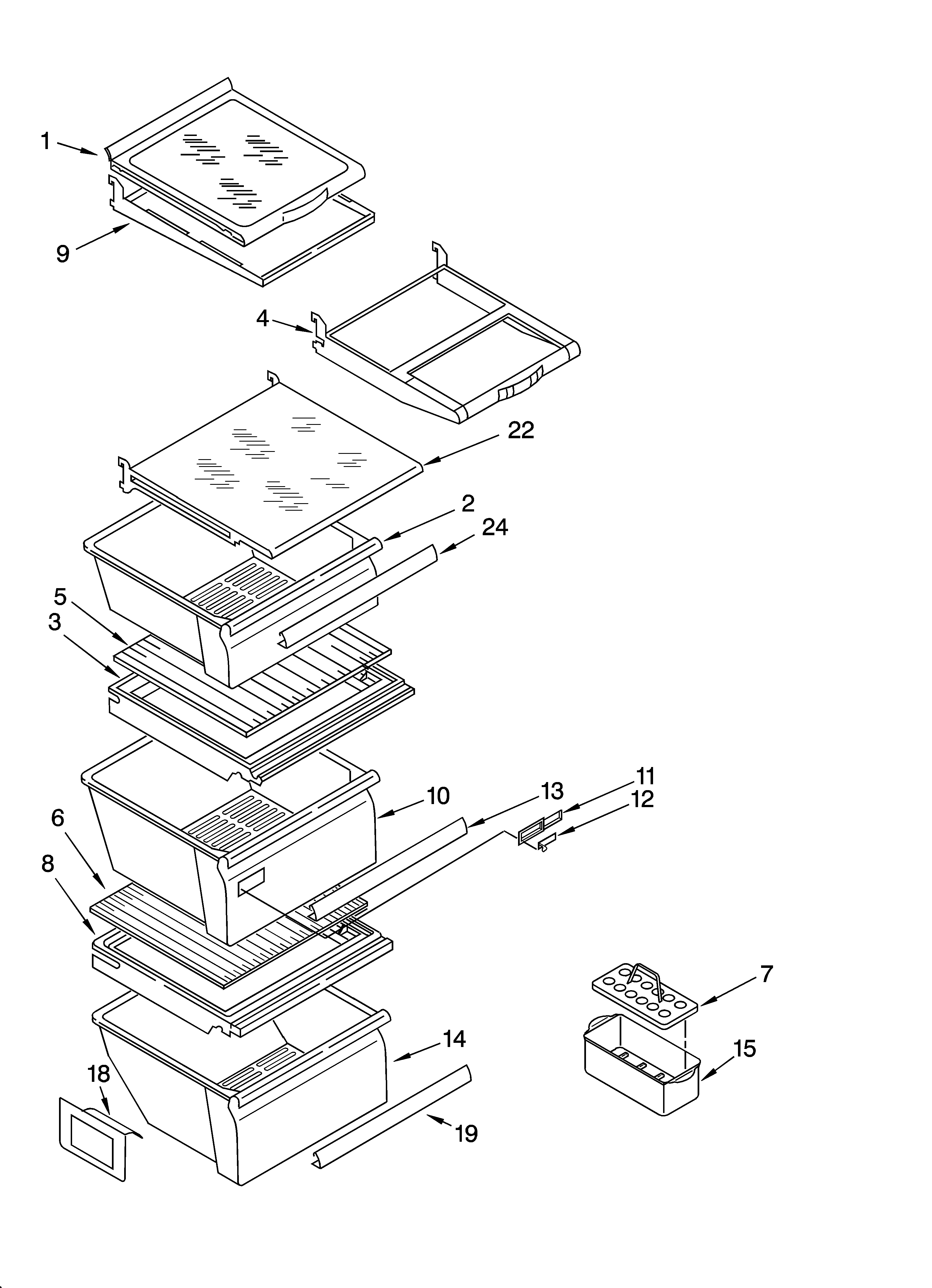 Whirlpool 5VGS3SHGKQ01 refrigerator shelf parts diagram