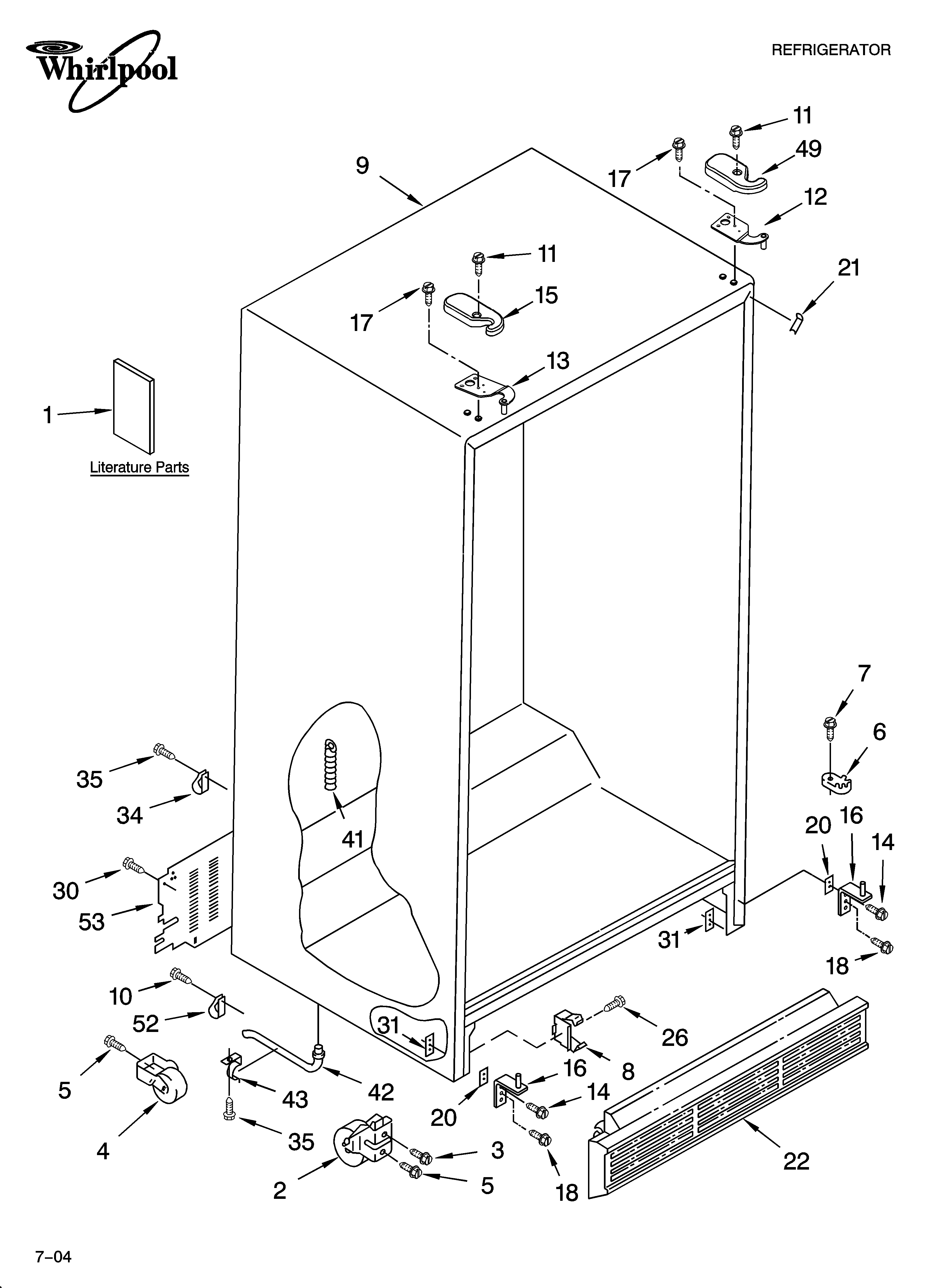 Whirlpool 8ED0GTKXKT02 cabinet parts diagram