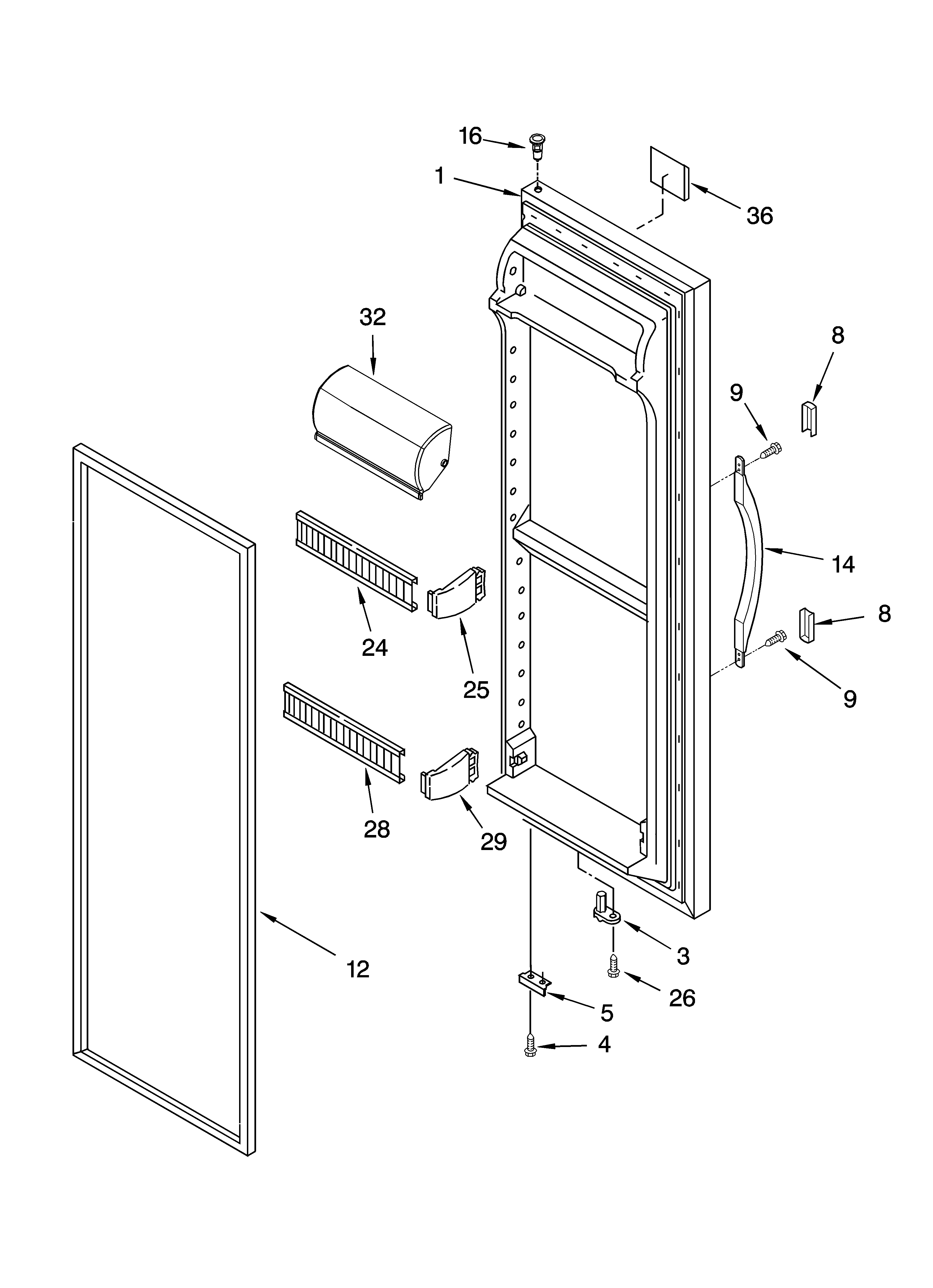 Whirlpool 8ED0GTKXKT02 refrigerator door parts diagram
