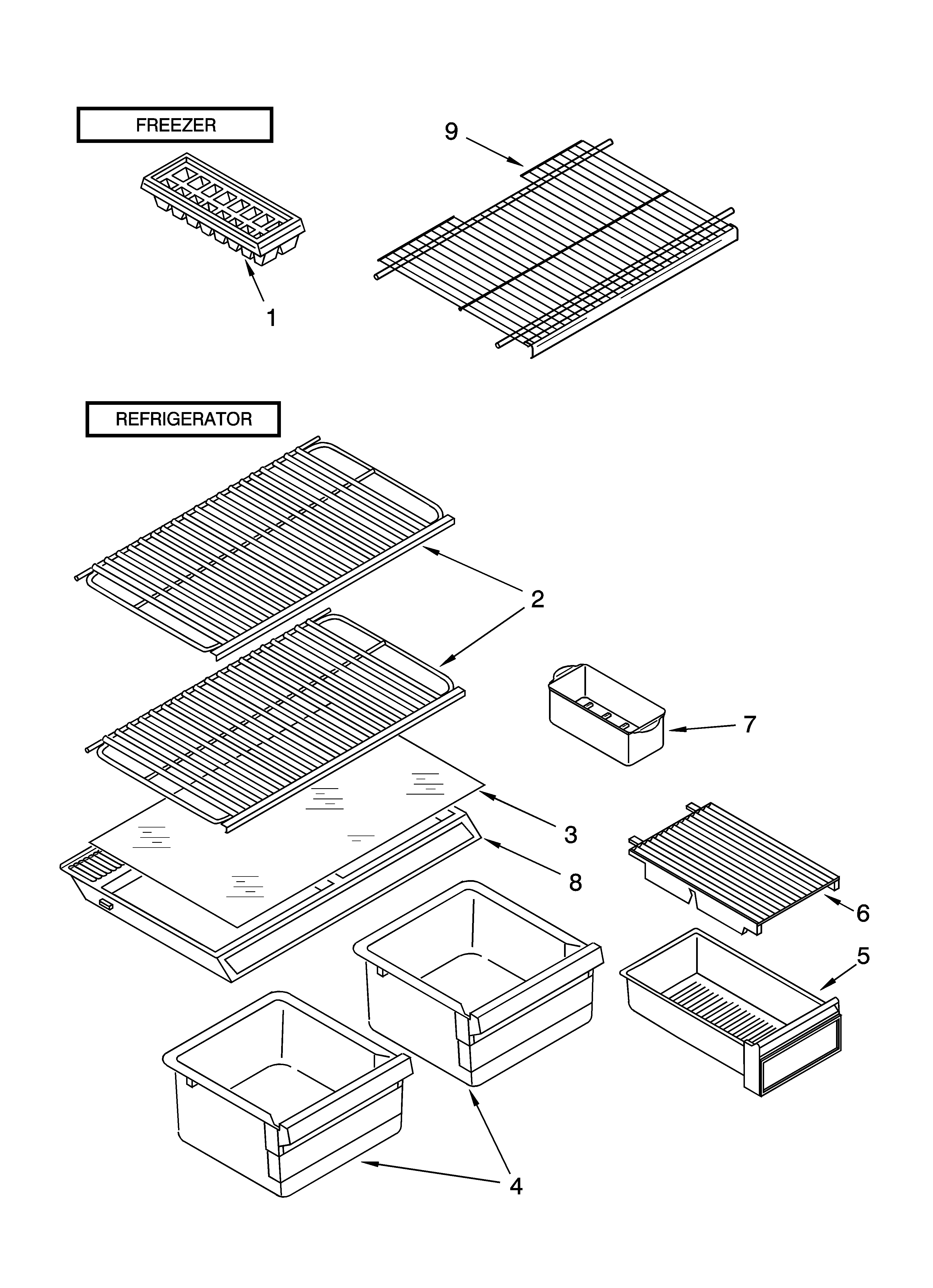 Whirlpool 8VET8WPKLQ03 shelf parts, optional parts diagram