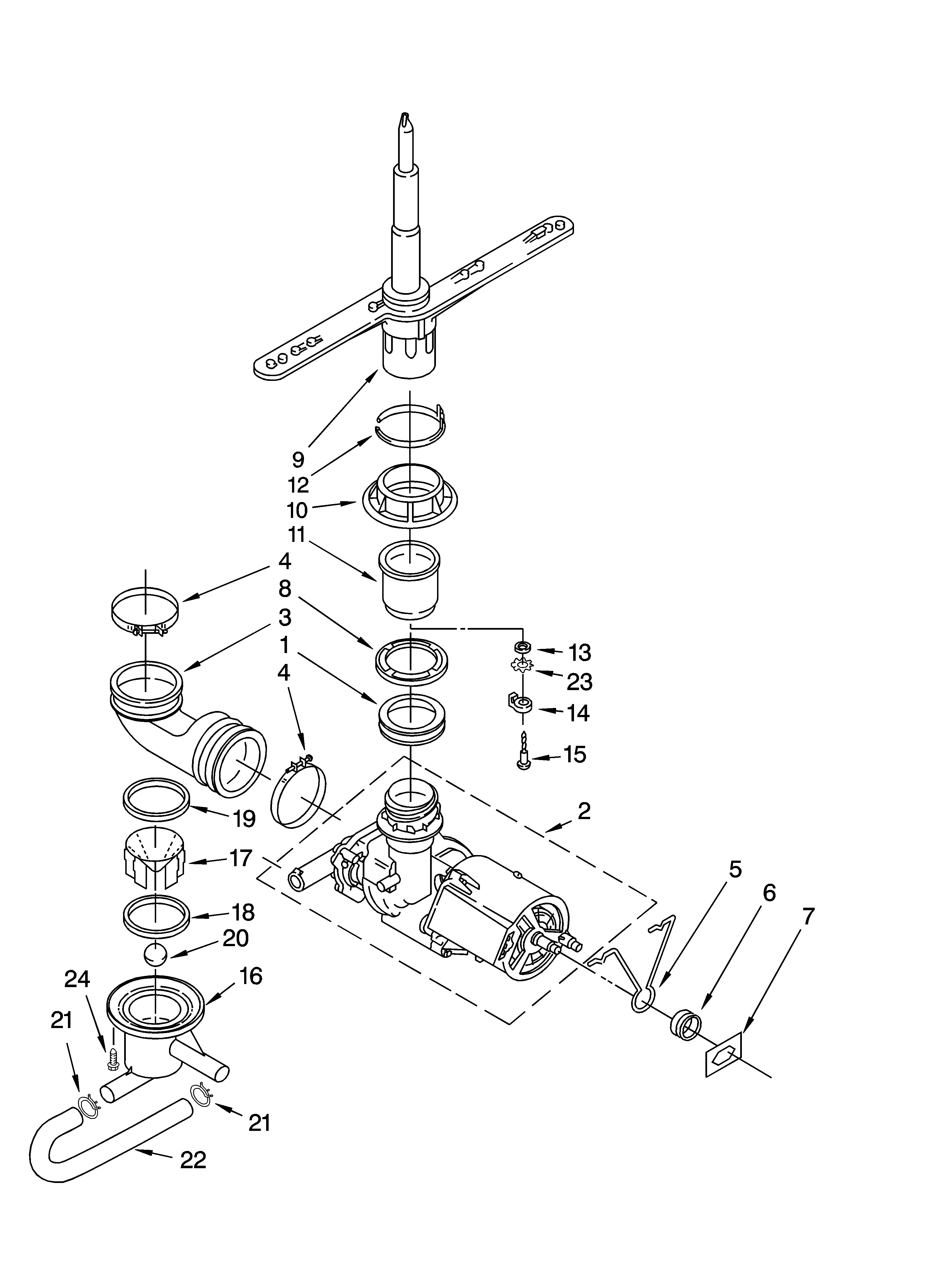 Whirlpool DU850SWPQ0 pump and spray arm parts diagram