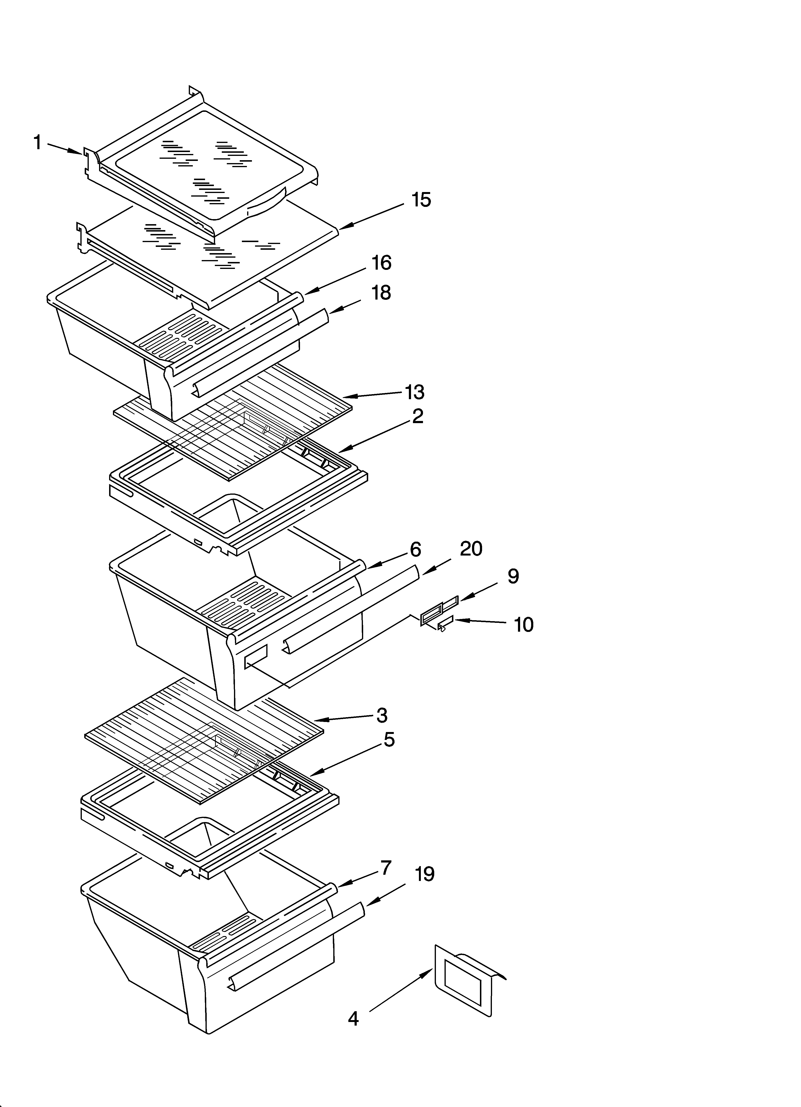 Whirlpool ED2FHEXNQ00 refrigerator shelf parts diagram