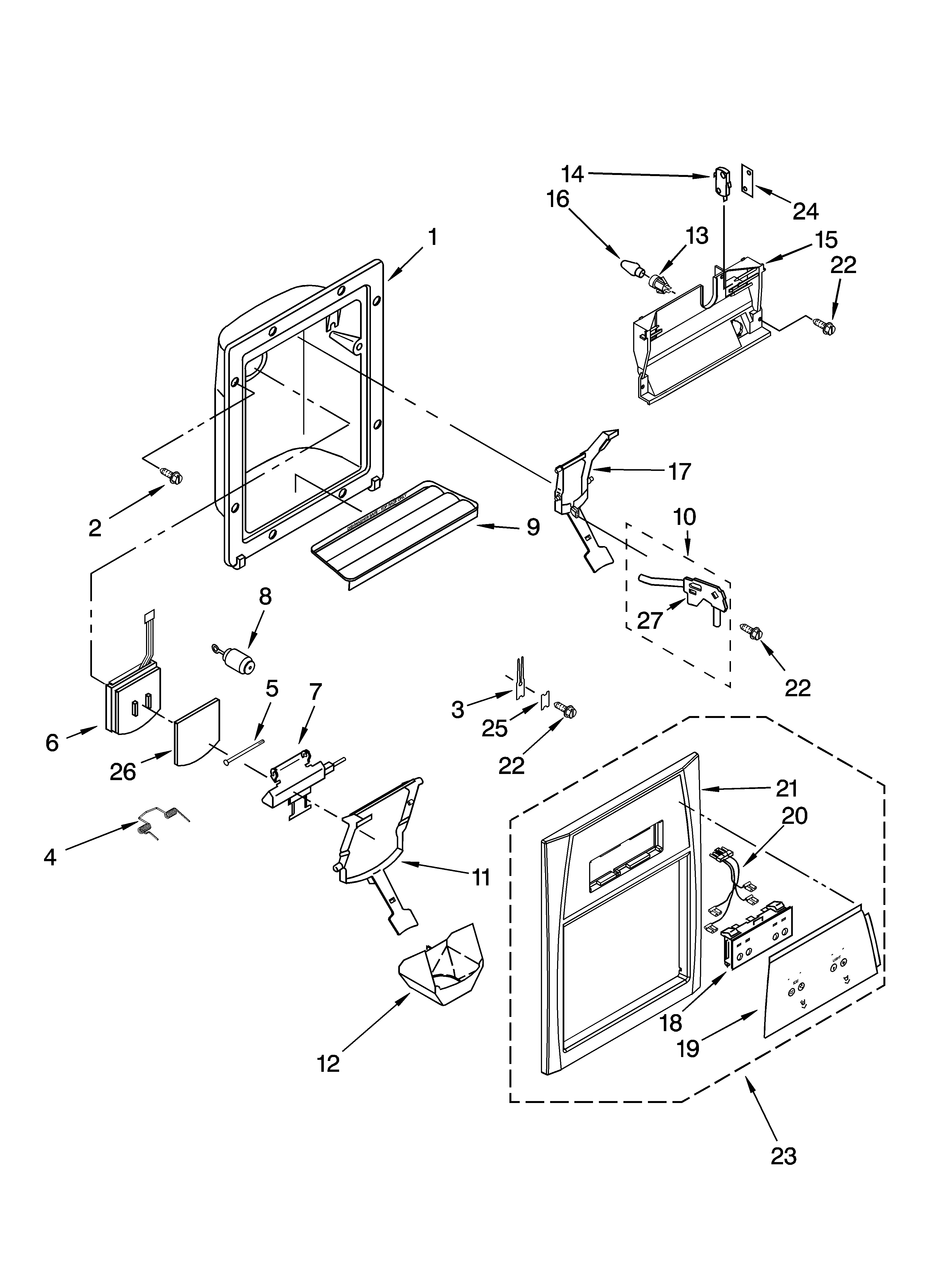 Whirlpool ED2GHEXNT00 dispenser front parts diagram
