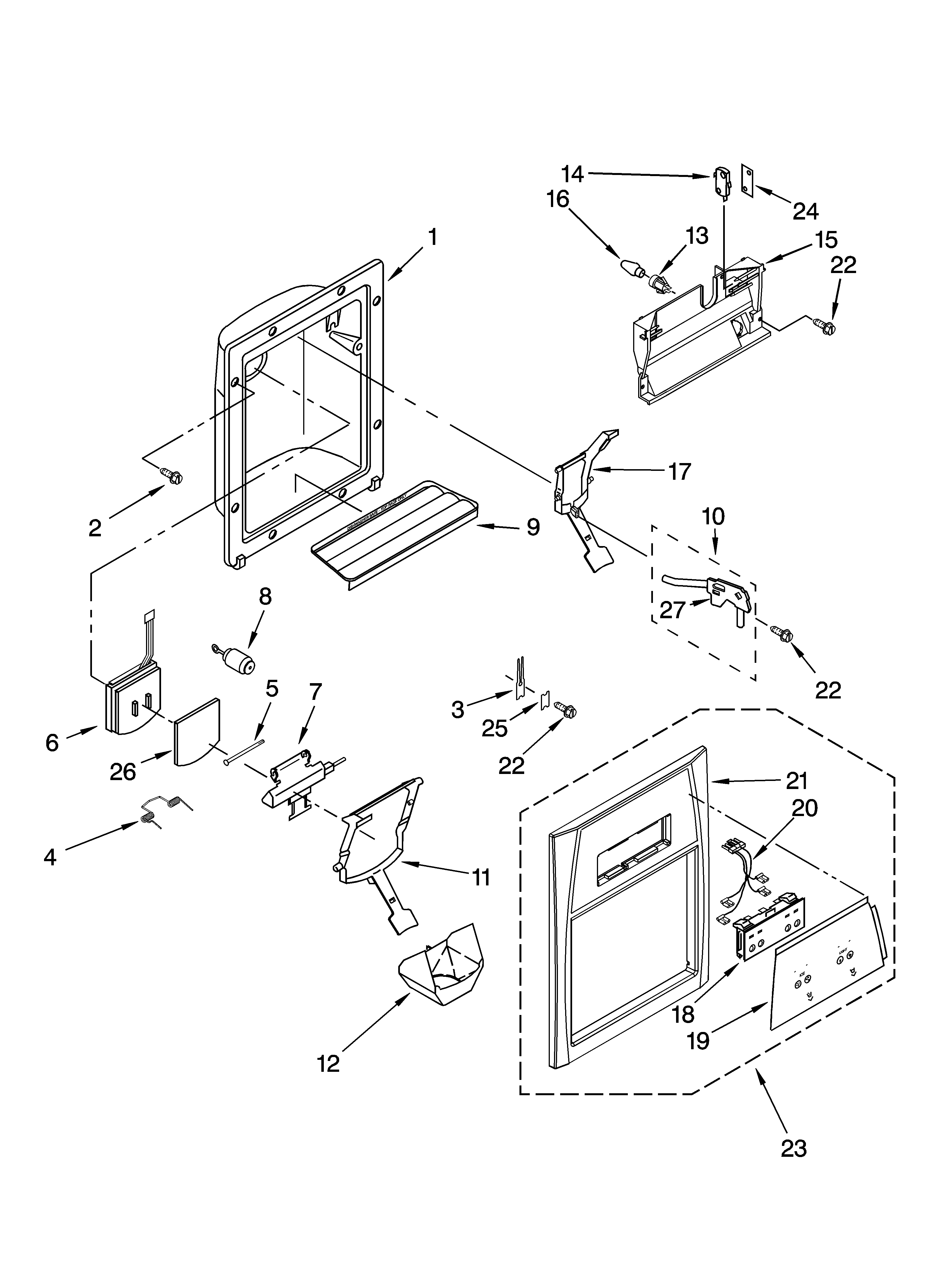Whirlpool ED5GHEXNB00 dispenser front parts diagram