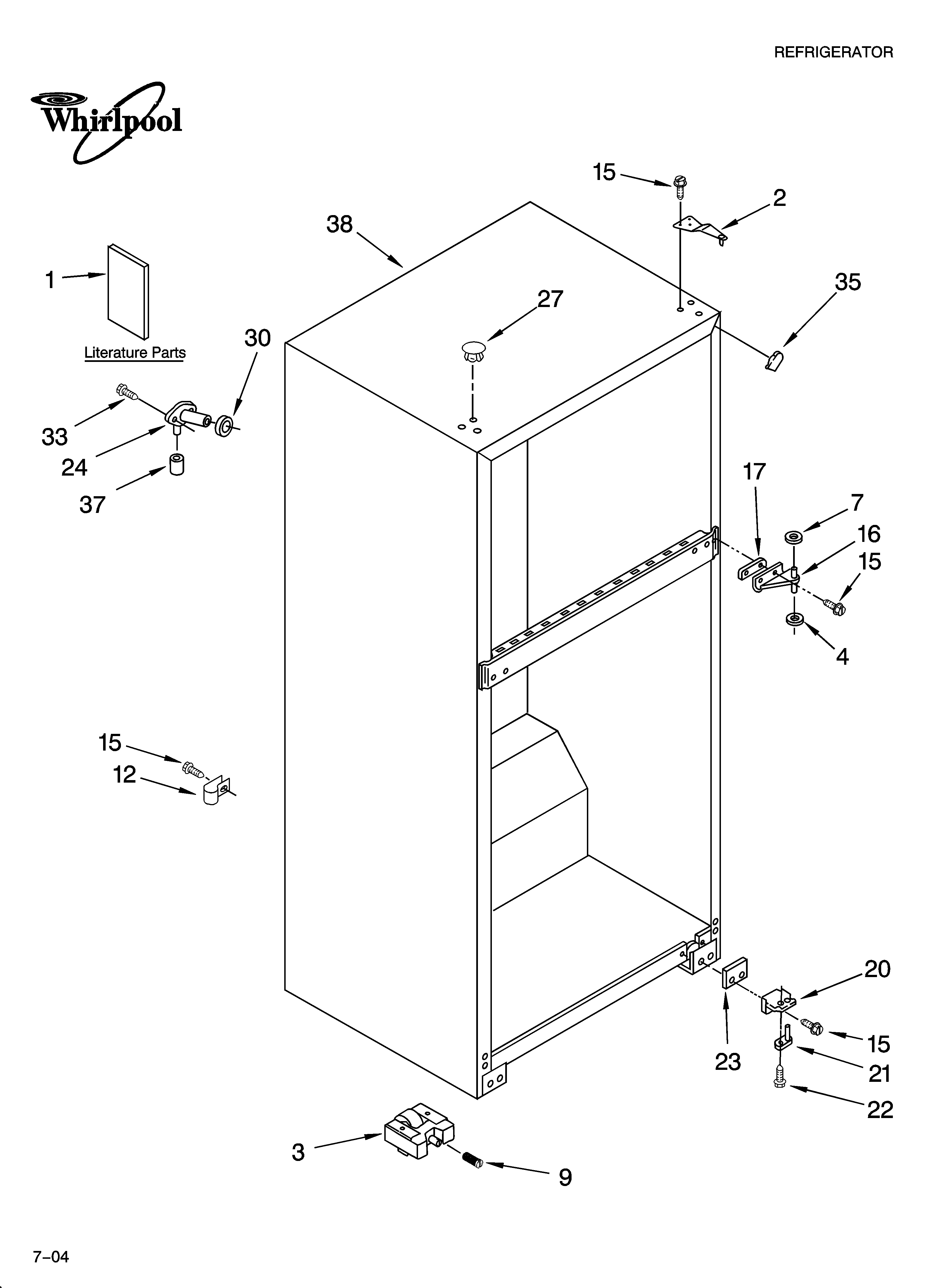 Whirlpool ET6WSKYKQ03 cabinet parts diagram