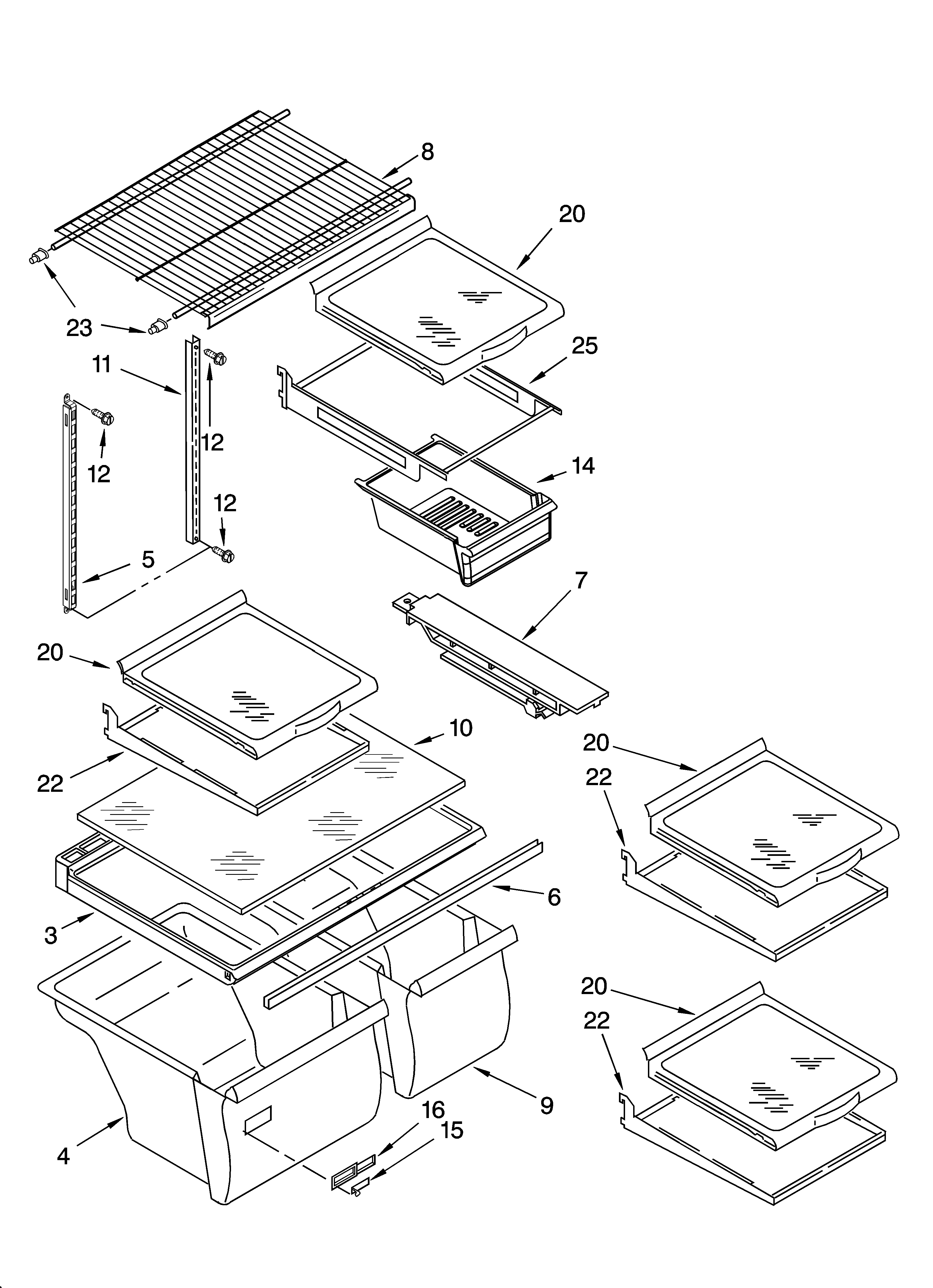 Whirlpool ET8LFKXKQ05 shelf parts, optional parts diagram