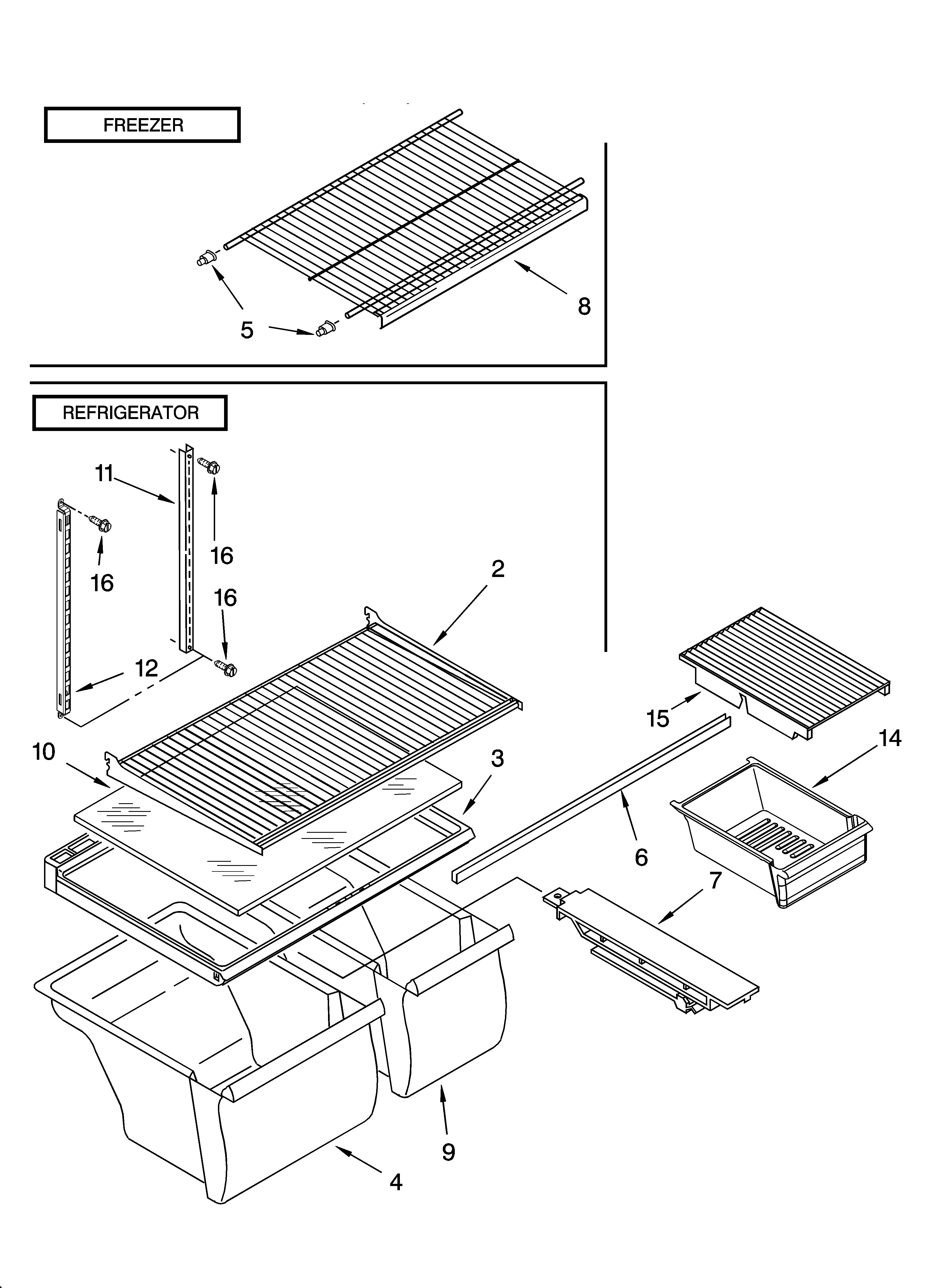 Whirlpool ET8WTKXKB05 shelf parts, optional parts diagram
