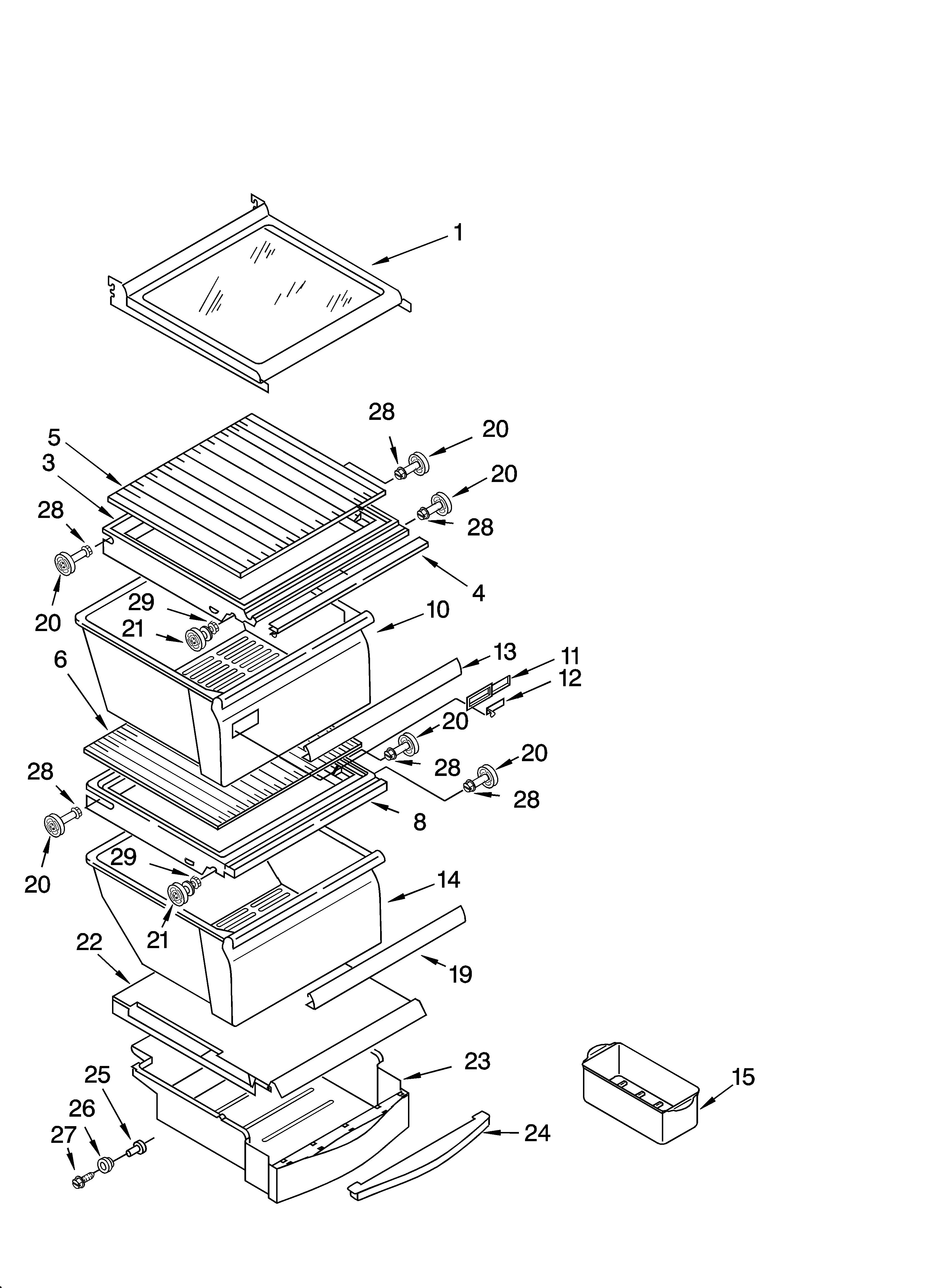 Whirlpool GD25FFCHT00 refrigerator shelf parts diagram