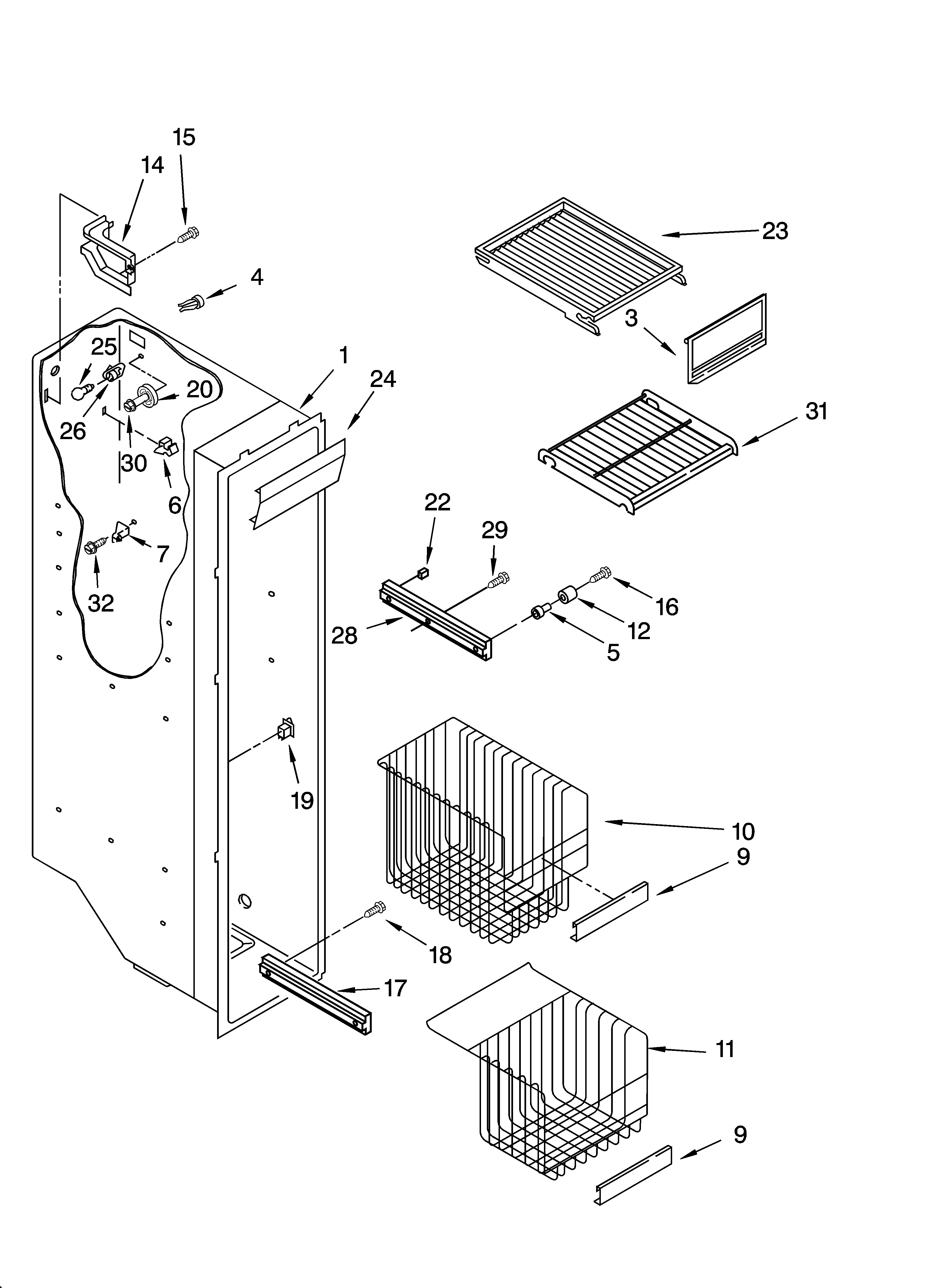 Whirlpool GD25FFCHT00 freezer liner parts diagram