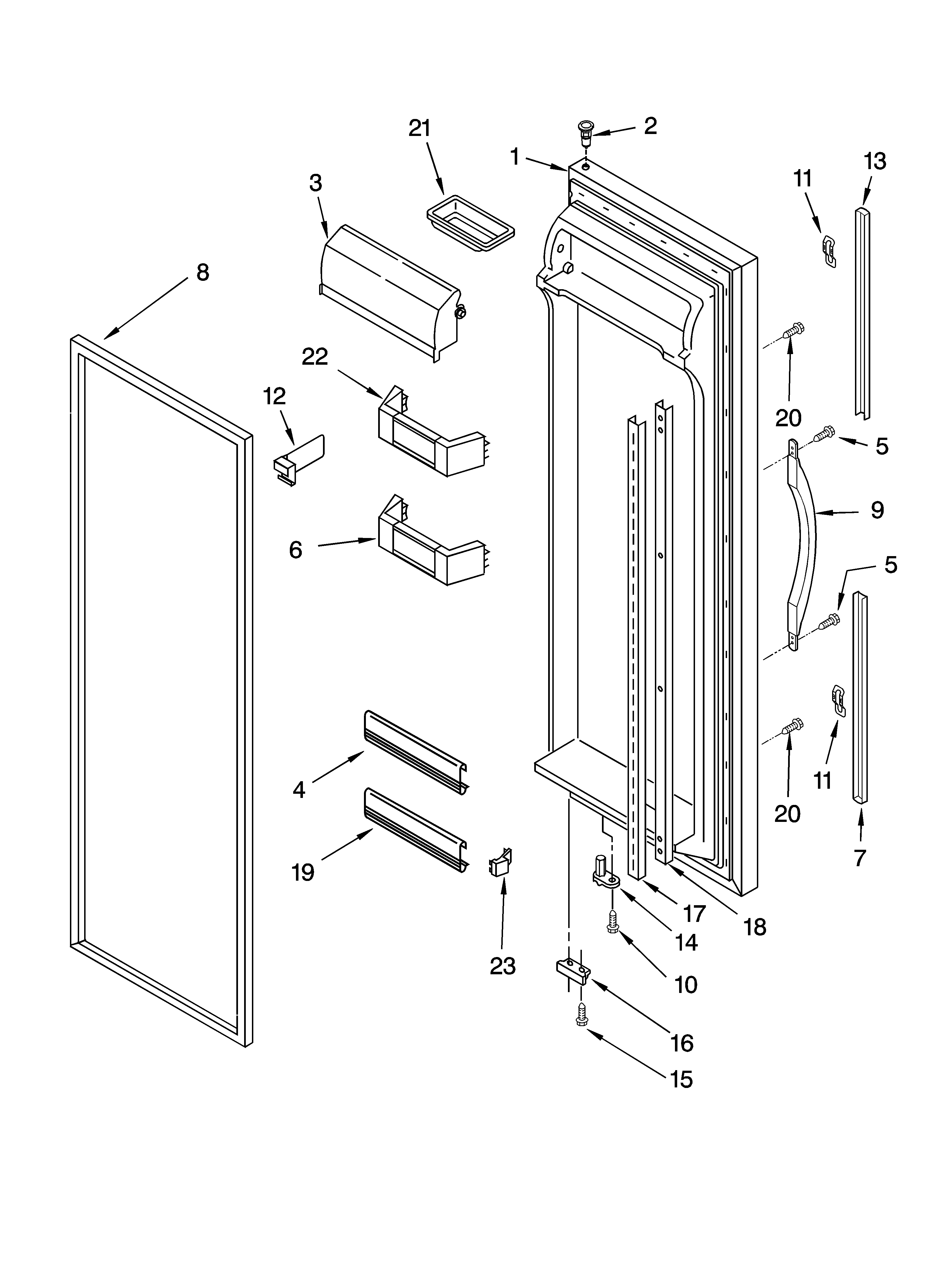 Whirlpool GD25FFCHT00 refrigerator door parts diagram