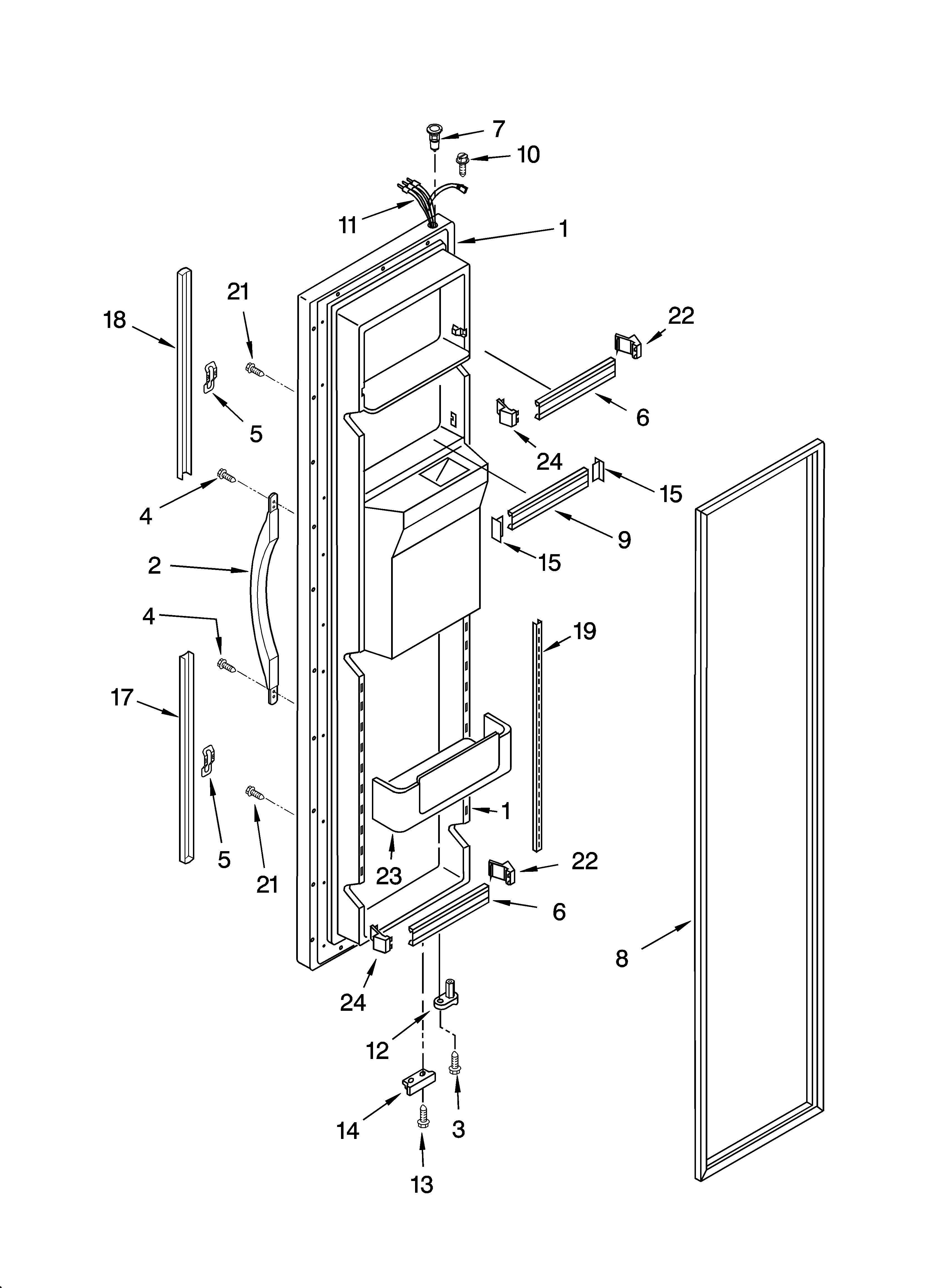 Whirlpool GD25FFCHT00 freezer door parts diagram